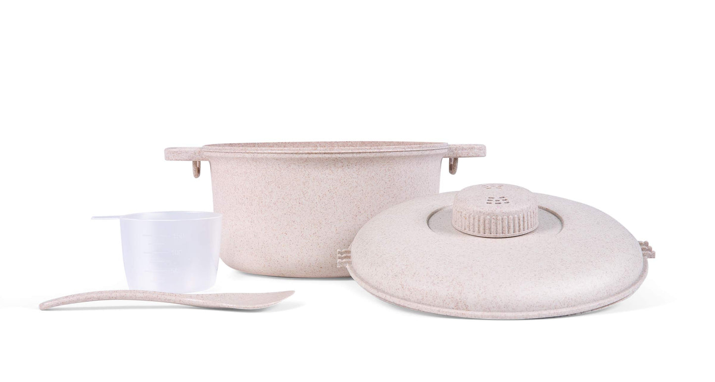 Handy Gourmet - olla de presión ecológica para microondas, fácil de cocinar en microondas, utensilios de cocina de microondas fáciles y rápidos para arroz, pollo, pasta y más, material no tóxico y biodegradable (beige)