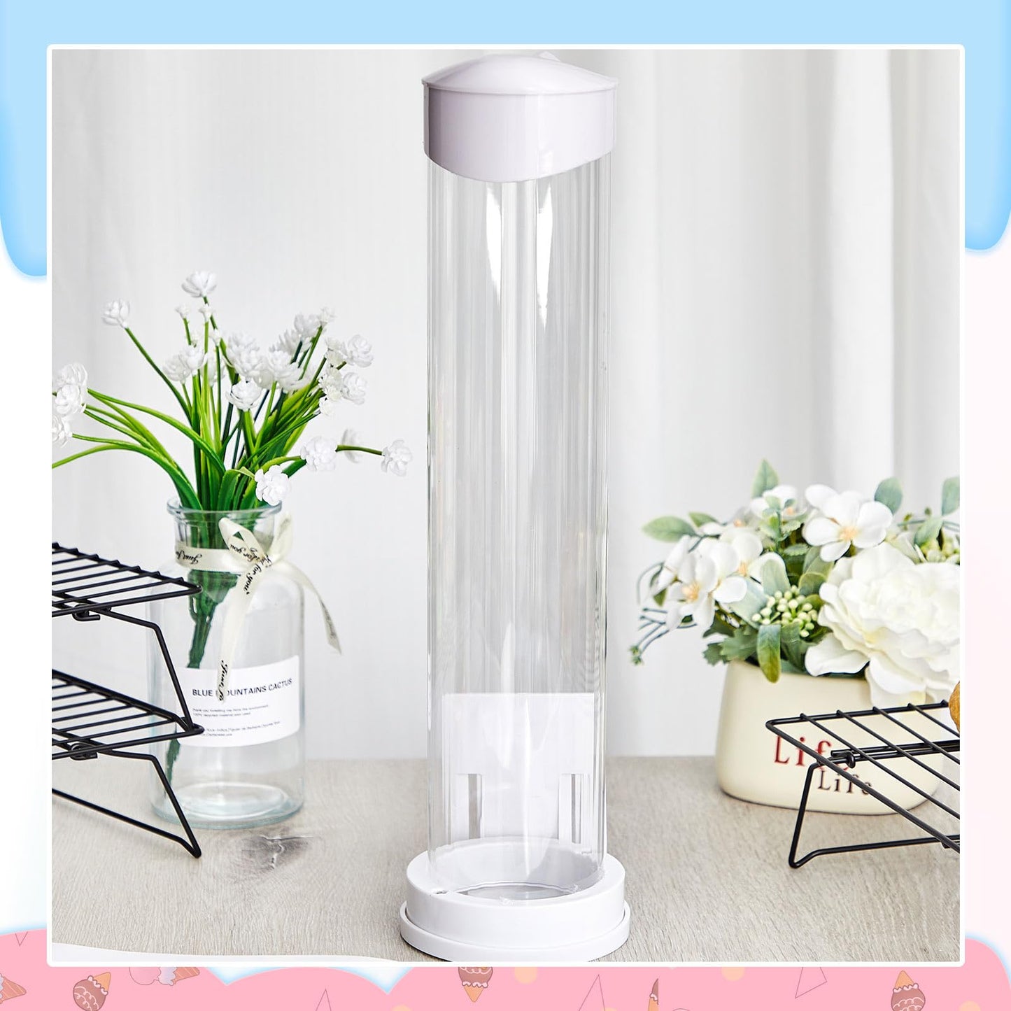 Dispensador de Conos de Helado Tioncy 16 Pulgadas x 3 Pulgadas de Diámetro con Soporte para Montes en Pared