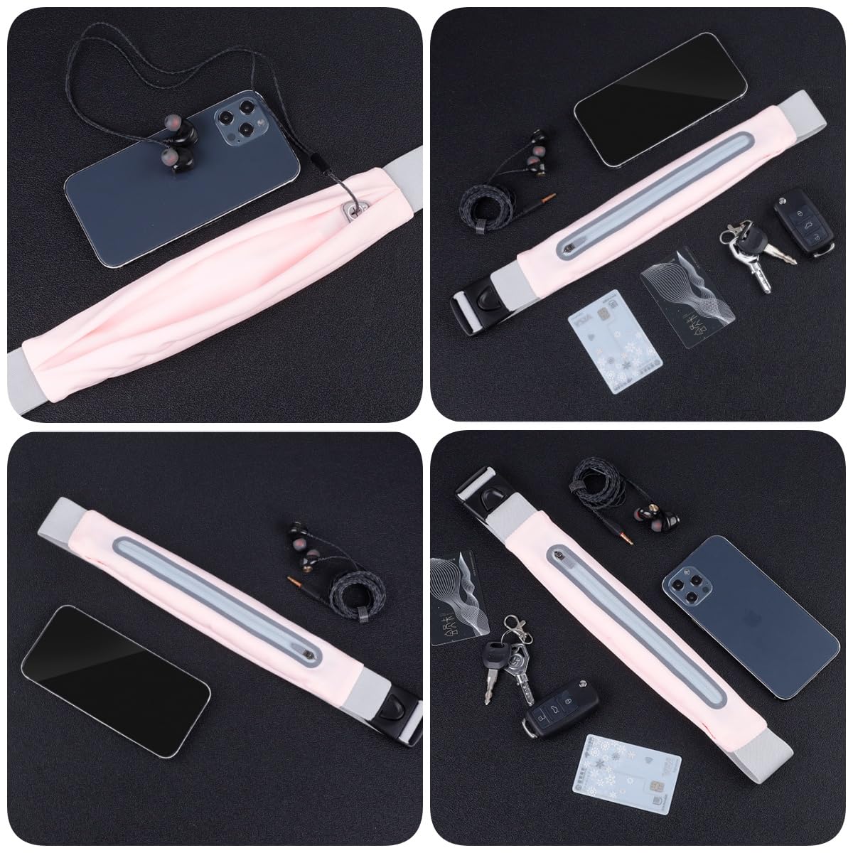 THJOPOKEEL Riñonera/Cangurera para Corredores con sistema antirrobo y orificio para auriculares - Tejido elástico de lycra impermeable - El regalo ideal para amantes del running (Rosa)