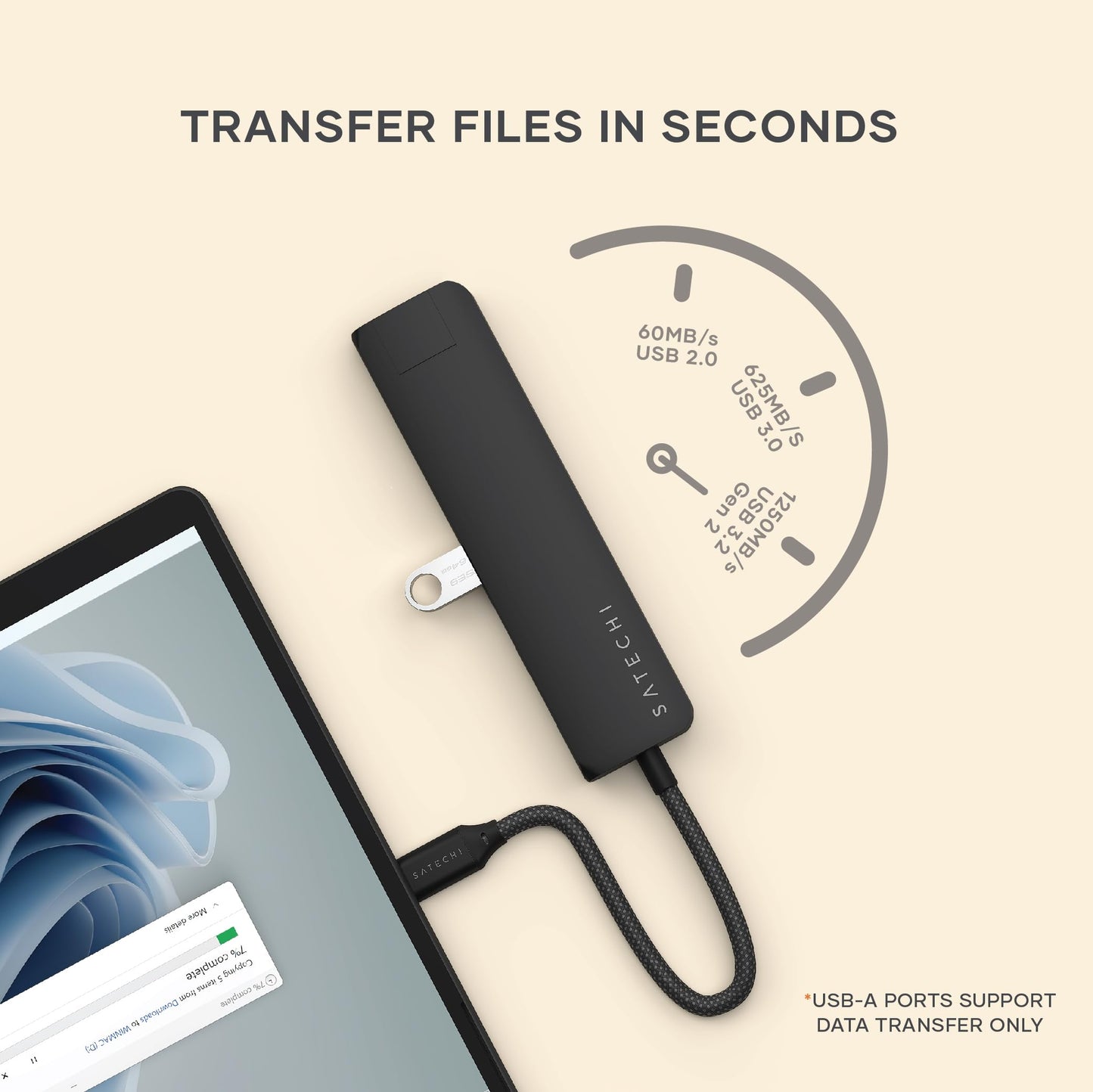 Adaptador USB-C SATECHI Negro 7 en 1 con HDMI 4K, Carga 100W y Lectores de Tarjetas para MacBook iPad iPhone Windows