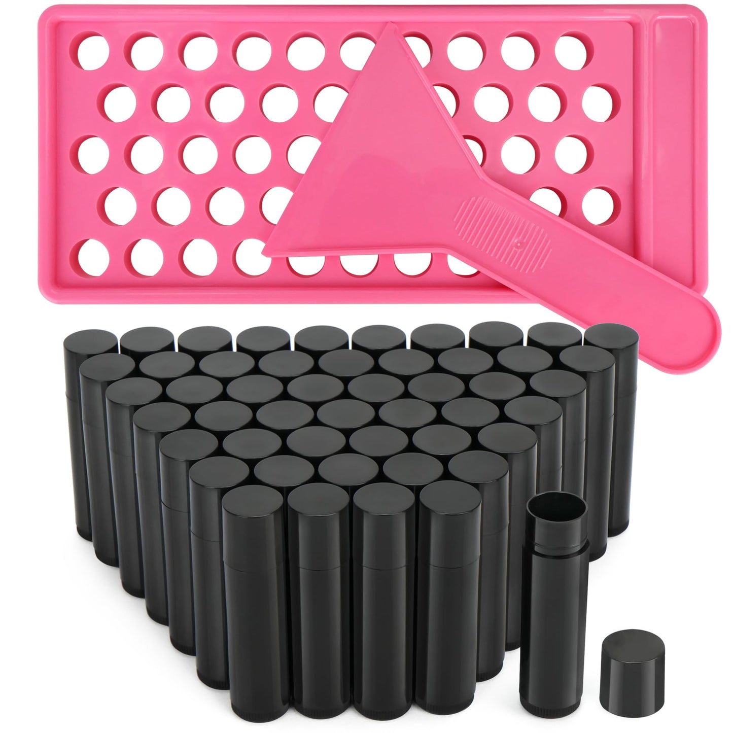 LotFancy Tubos De Bálsamo Labial Con Bandeja De Llenado Y Espátula 50 Unidades De 45 Ml Sin Bpa Ni Fugas Juego Hecho A Mano Negro