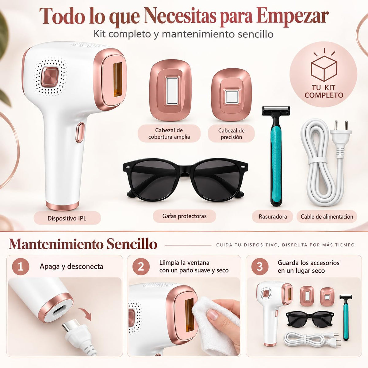 JFHBSS Depiladora IPL con Enfriamiento, 9 Niveles y 2 Cabezales para Mujer