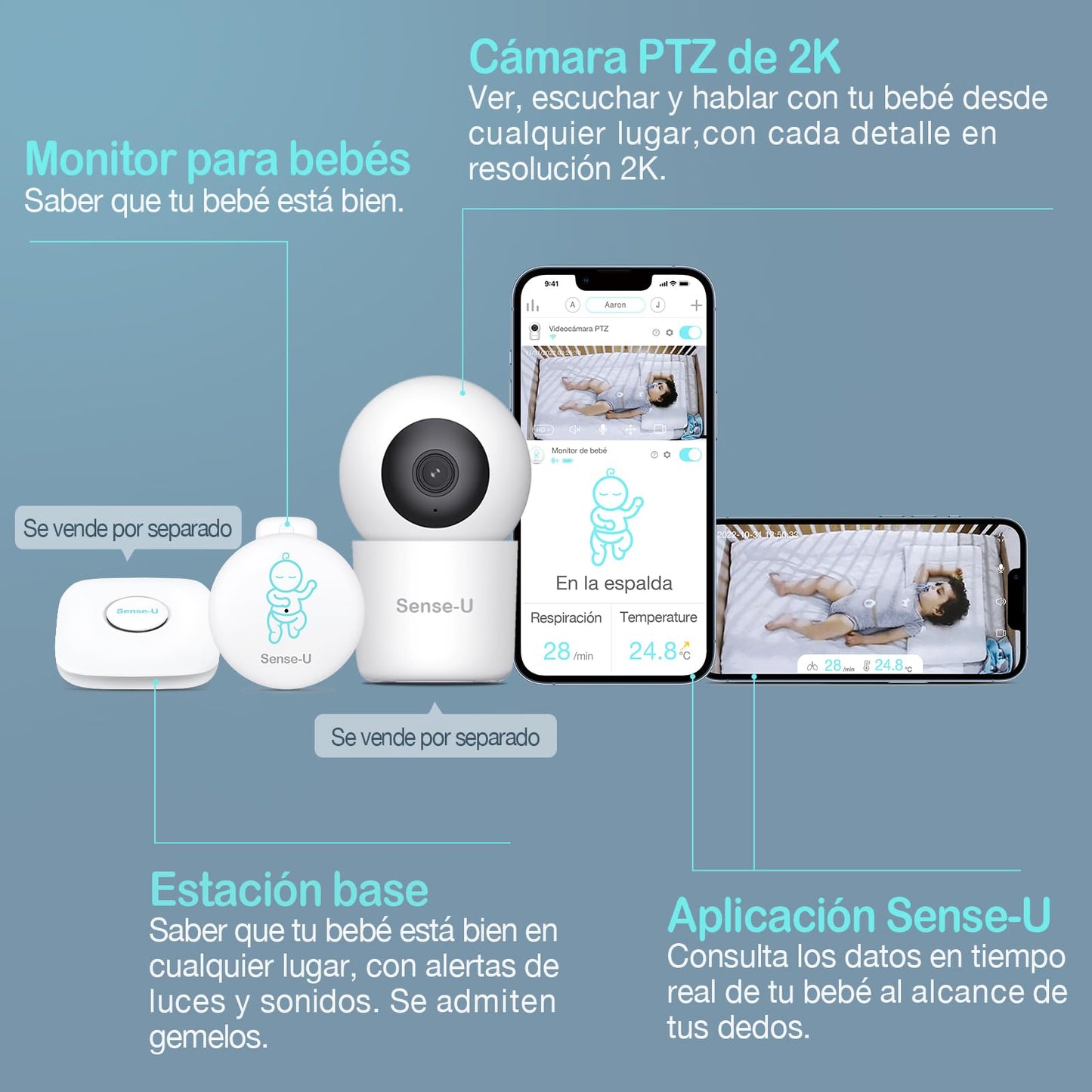 Monitor para Bebé Sense-U Azul con Alertas de Seguridad en Teléfonos Inteligentes
