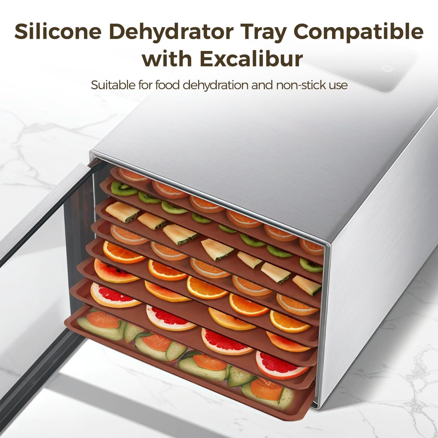 Epicover 8 Bandejas Deshidratadoras de Silicona, 14 x 14 Pulgadas, Compatibles con Excalibur, Antiadherentes con Borde para Frutas, Verduras, Carne
