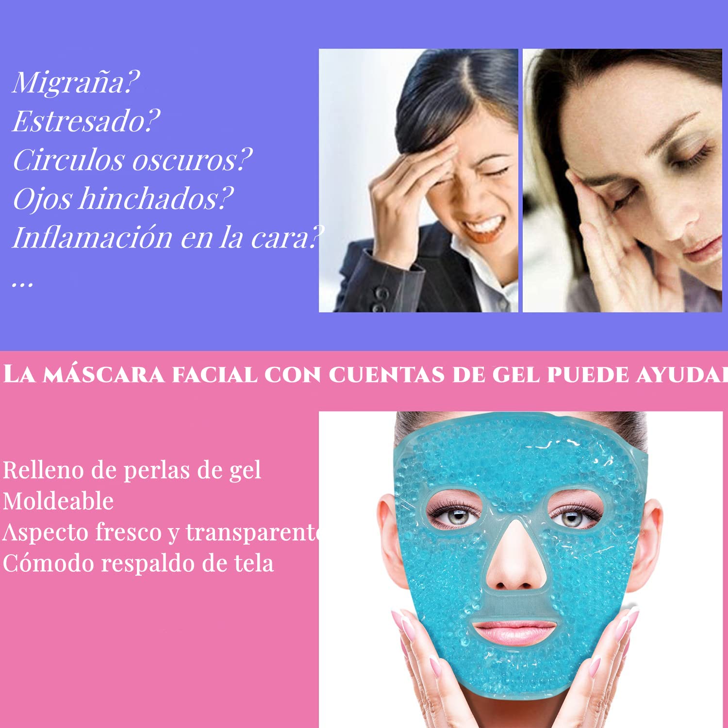 Shoonlo Mascara de Hielo para Cara, Mascarilla de Facial para Reducir Hinchazón, Las Ojeras, Migraña, Enrojecimiento, Antifaz de Fríos para Cuidado de la Piel, Compresa Fria y Caliente