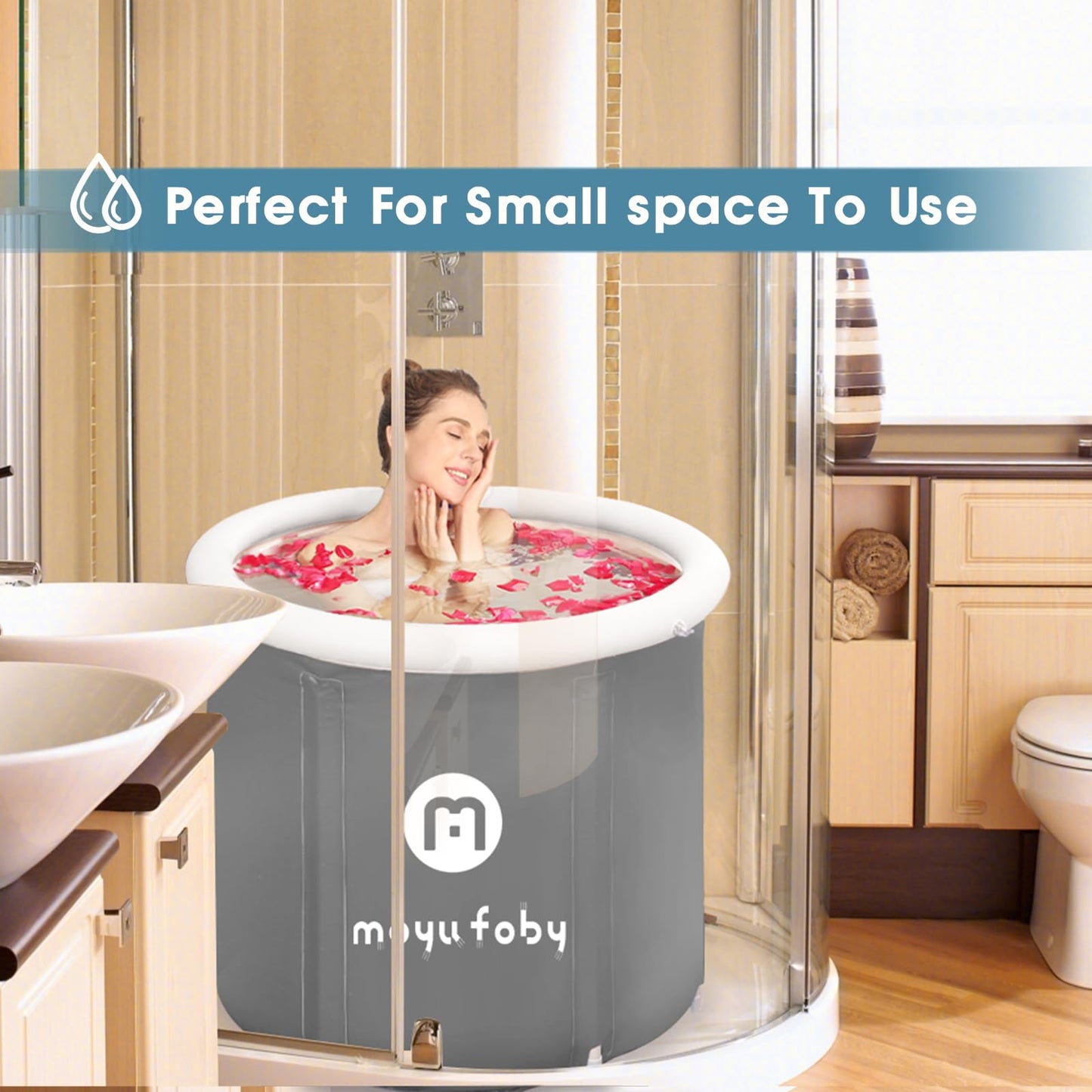 Tina de Hielo Inflable Portátil para Exteriores Azul para Adultos