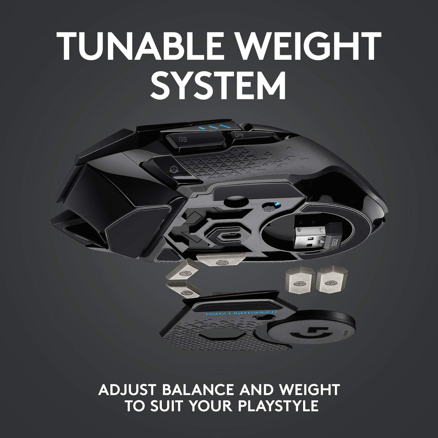 Logitech G Mouse inalámbrico para Juegos 502 Lightspeed con Sensor Hero 25K, Compatible con PowerPlay, Pesos sintonizables y Lightsync RGB, Negro