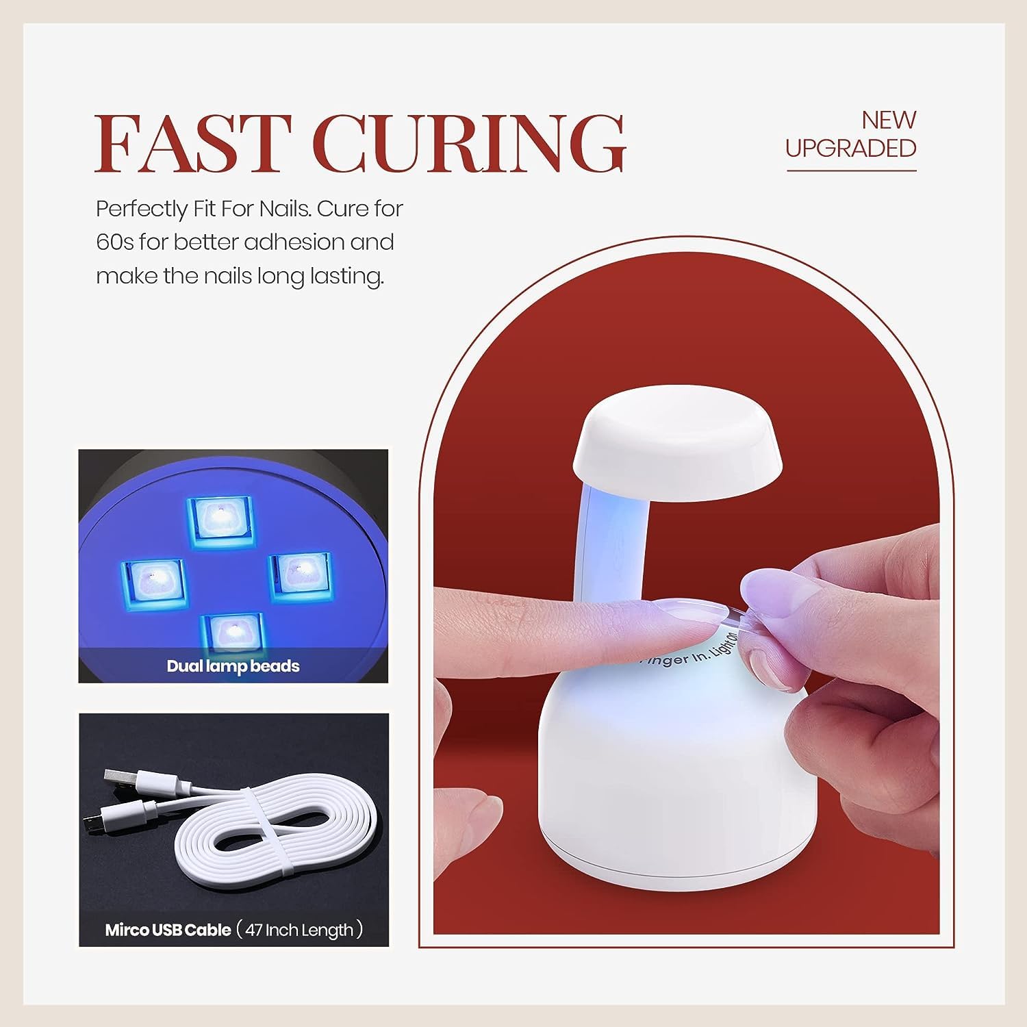 Mini luz ultravioleta Beetles para uñas de gel, curado instantáneo, innovador con sensor inteligente para un sistema de extensión fácil y rápido, luz LED ultravioleta portátil para manicura para esmalte de uñas en gel, arte de uñas DIY