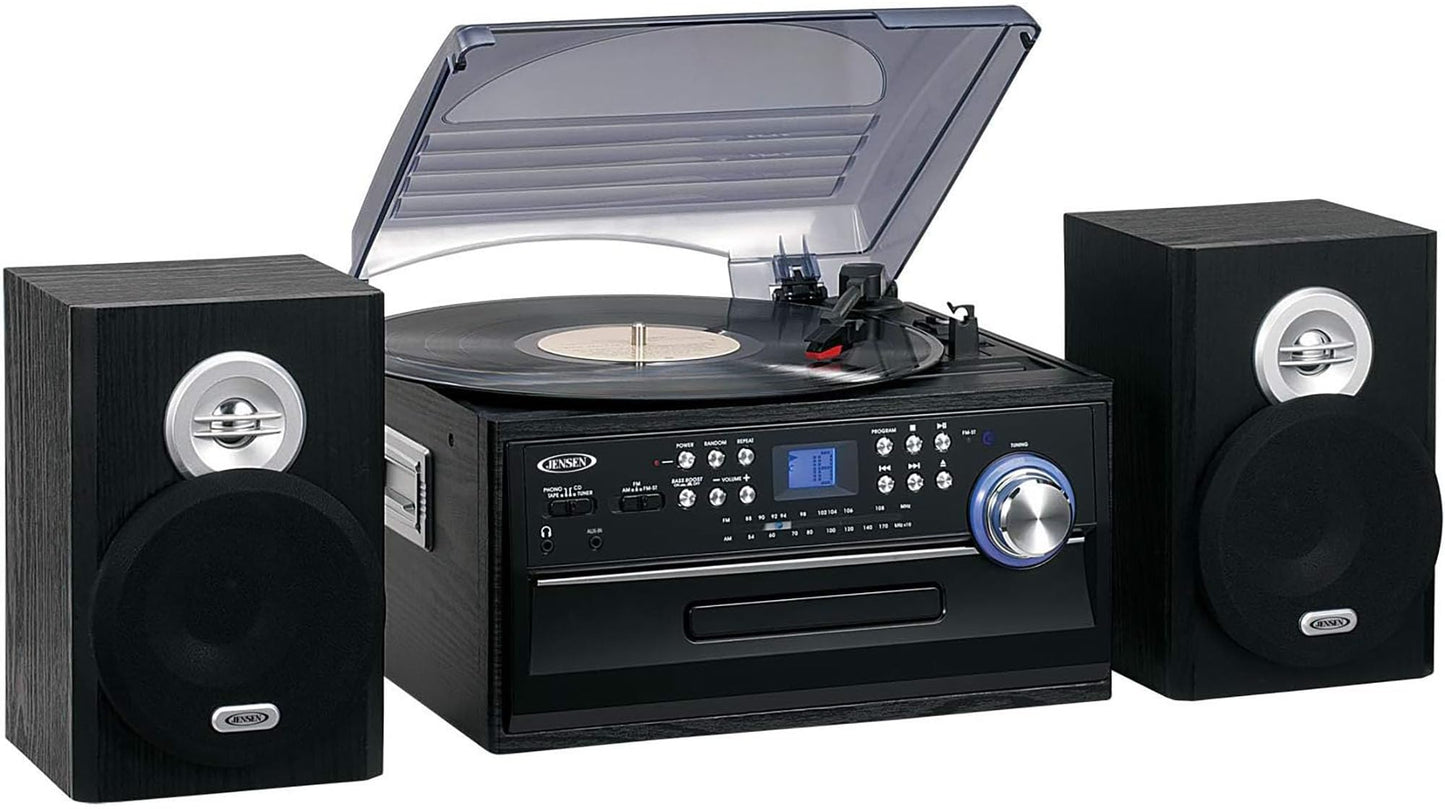 Jensen JTA475B 3-Speed Turntable with CD, AM/FM Stereo Radio, Cassette and Remote