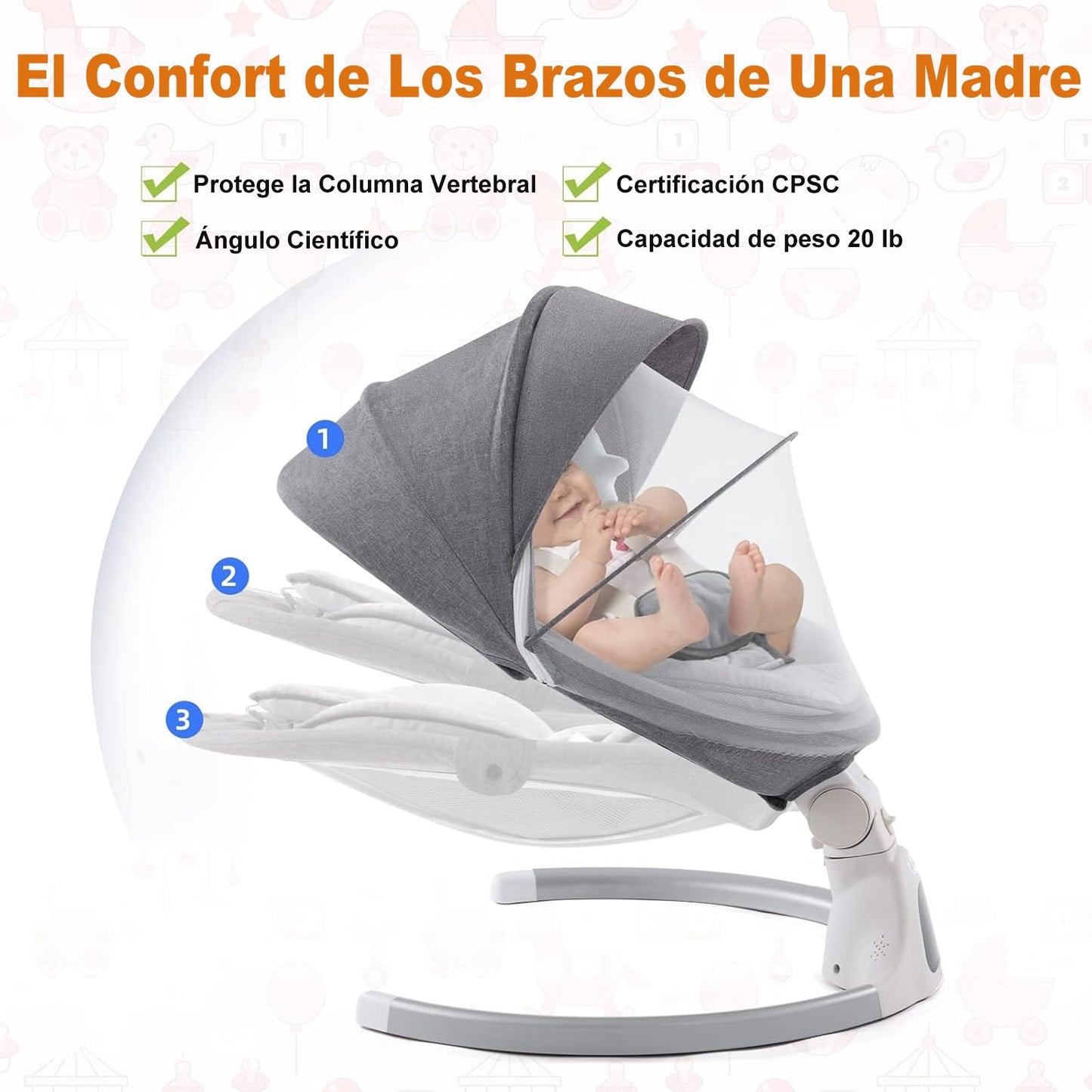 Mecedora Electrónica con Pantalla Digital y Control Inteligente de 5 Velocidades para Bebé