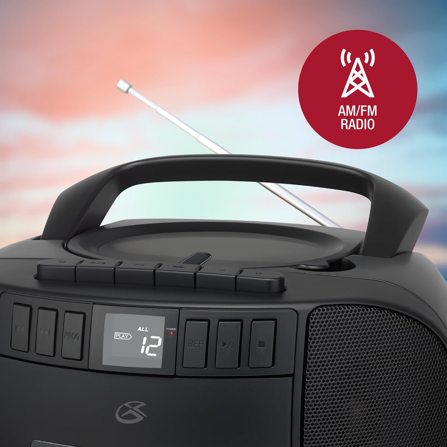 GPX BCA209B Boombox portátil Am/FM con Reproductor de CD y Cassette, Negro
