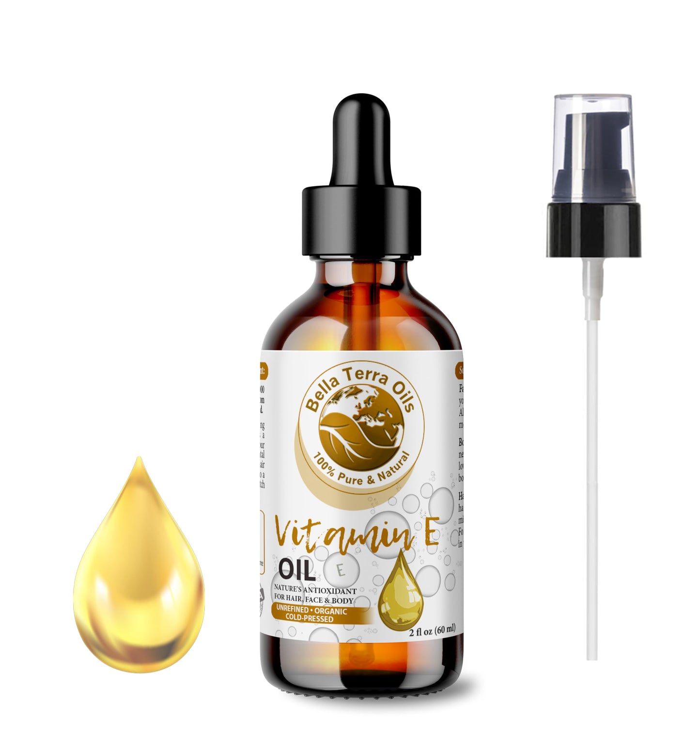 NEW Vitamin E Oil. 2oz. Cold-pressed. Unrefined. Organic. 100% Pure. D-alpha Tocopherol. 75,000 IU. Hexane-free. Rejuvenates Skin. Natural Antioxidant. For Hair, Skin, Nails, Stretch Marks, Scars.