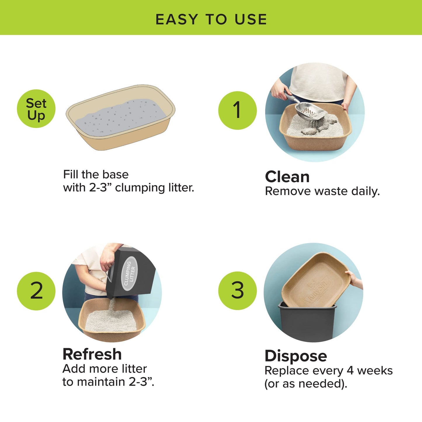 Kitty Sift (6 Unidades) Caja de Arena desechable para Gatos, sostenible, Limpia, Grande, Paquete de 6