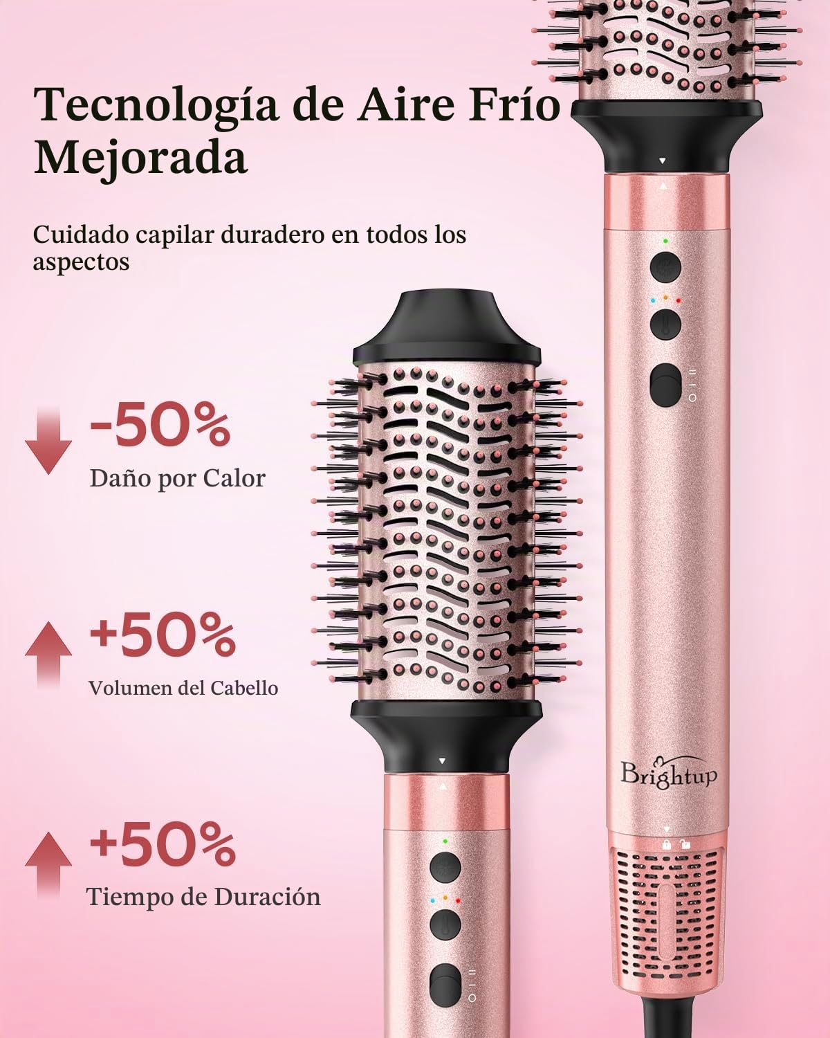 Cepillo Secador de Pelo Brightup Alta Velocidad 1400 W iones Negativos Doble Voltaje 5 en 1 Sin Daños