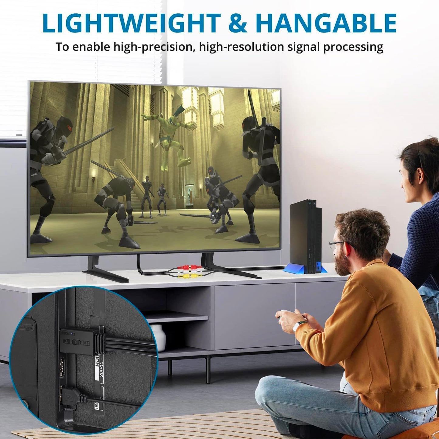 AUTOUTLET Convertidor RCA a HDMI, adaptador AV a HDMI 1080P compatible con conversión 16:9/4:3 y PAL/NTSC, adaptador de audio de vídeo RCA con cable RCA hembra de 60 cm para Wii, PS1/PS2, Xbox, N64