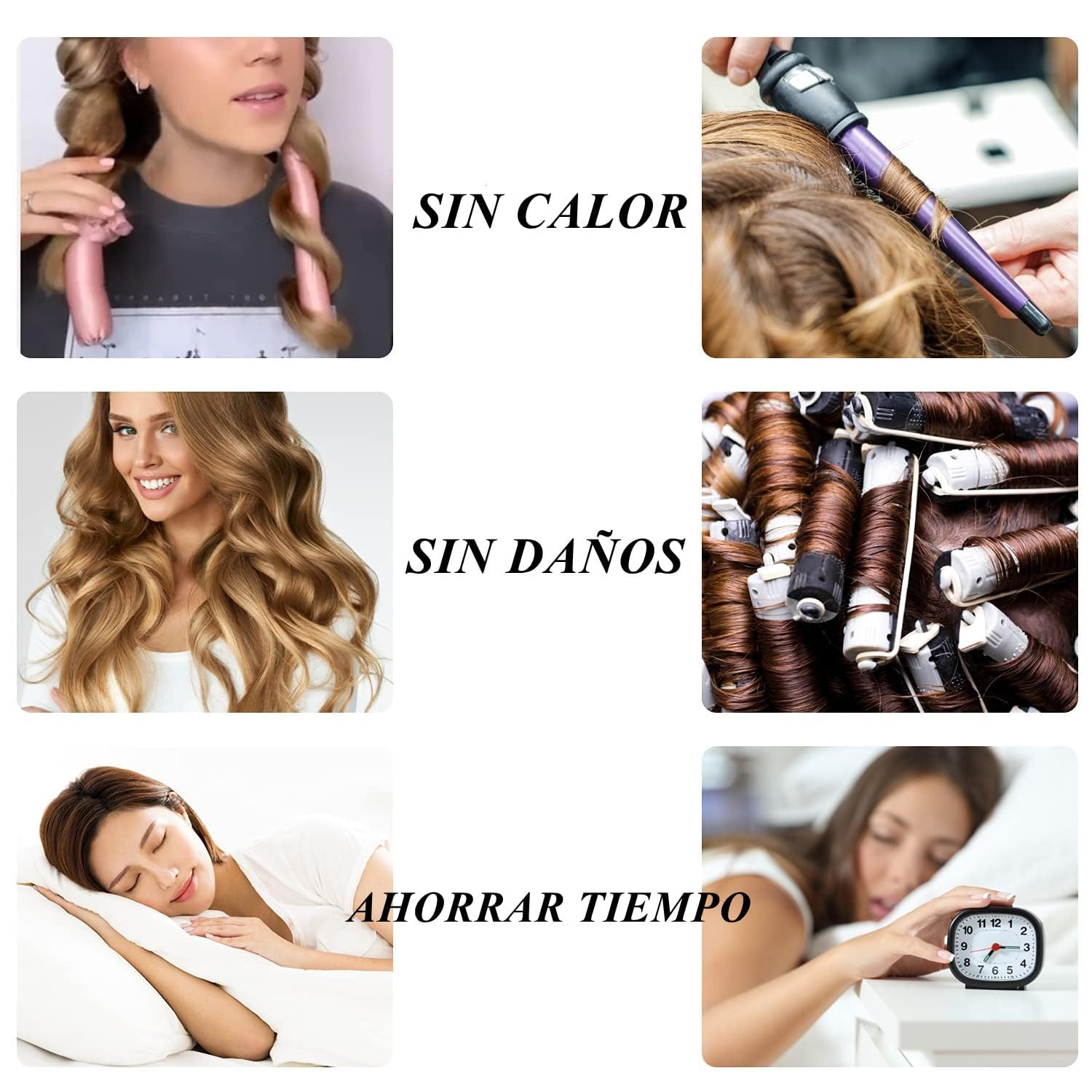Rizador Pelo Sin Calor, Rulos Flexibles para Rizar Pelo Ondas, con Pinzas para el Cabello y Coletero, Kit de Herramientas de Peinado de Pelo de Seda Suave, Sin Daños, Sin Calor - Rosa