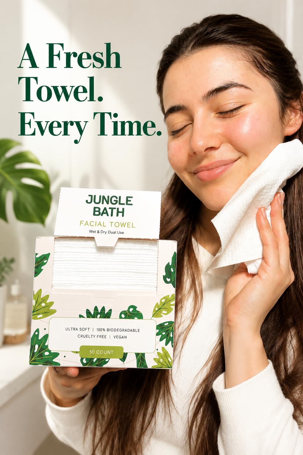 Beautiful Me Studio Toallas faciales desechables Jungle Bath, toallitas faciales extra gruesas XL de 25 x 30 cm, toallas ultra suaves de doble uso para uso en seco y húmedo para desmaquillar y limpiar