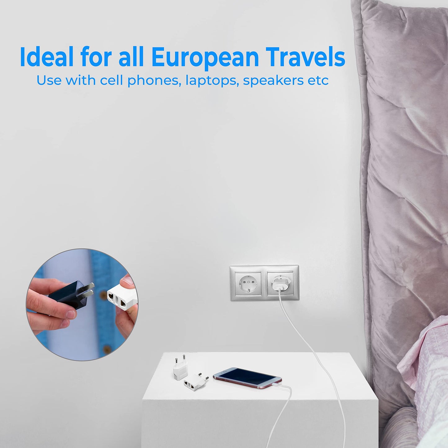 Adaptadores de Enchufe de Viaje Unidapt Blanco Tipo C para Europa