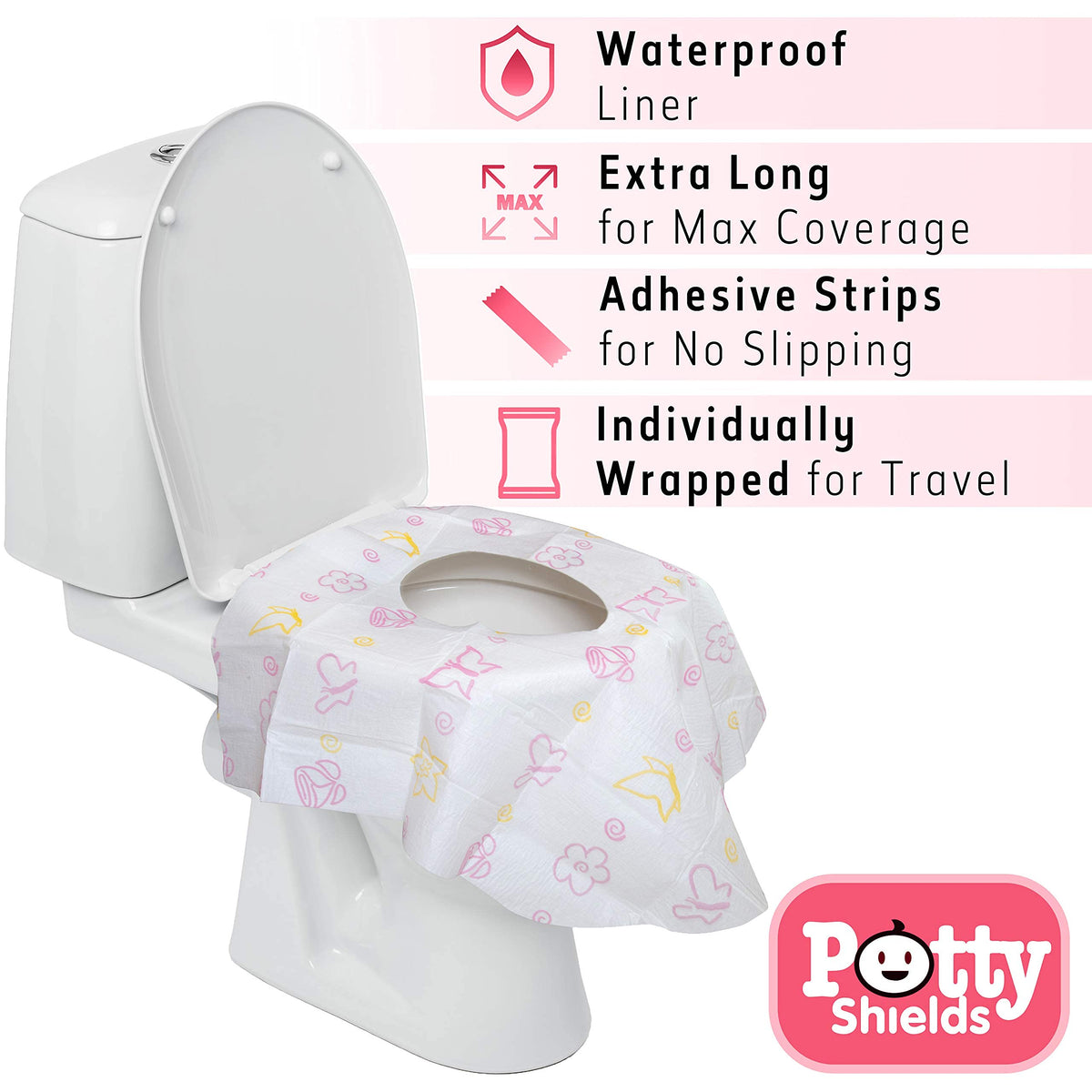 Toilet Seat Covers- Disposable Xl Potty Seat Covers By Potty Shields - Individually Wrapped Floral 20