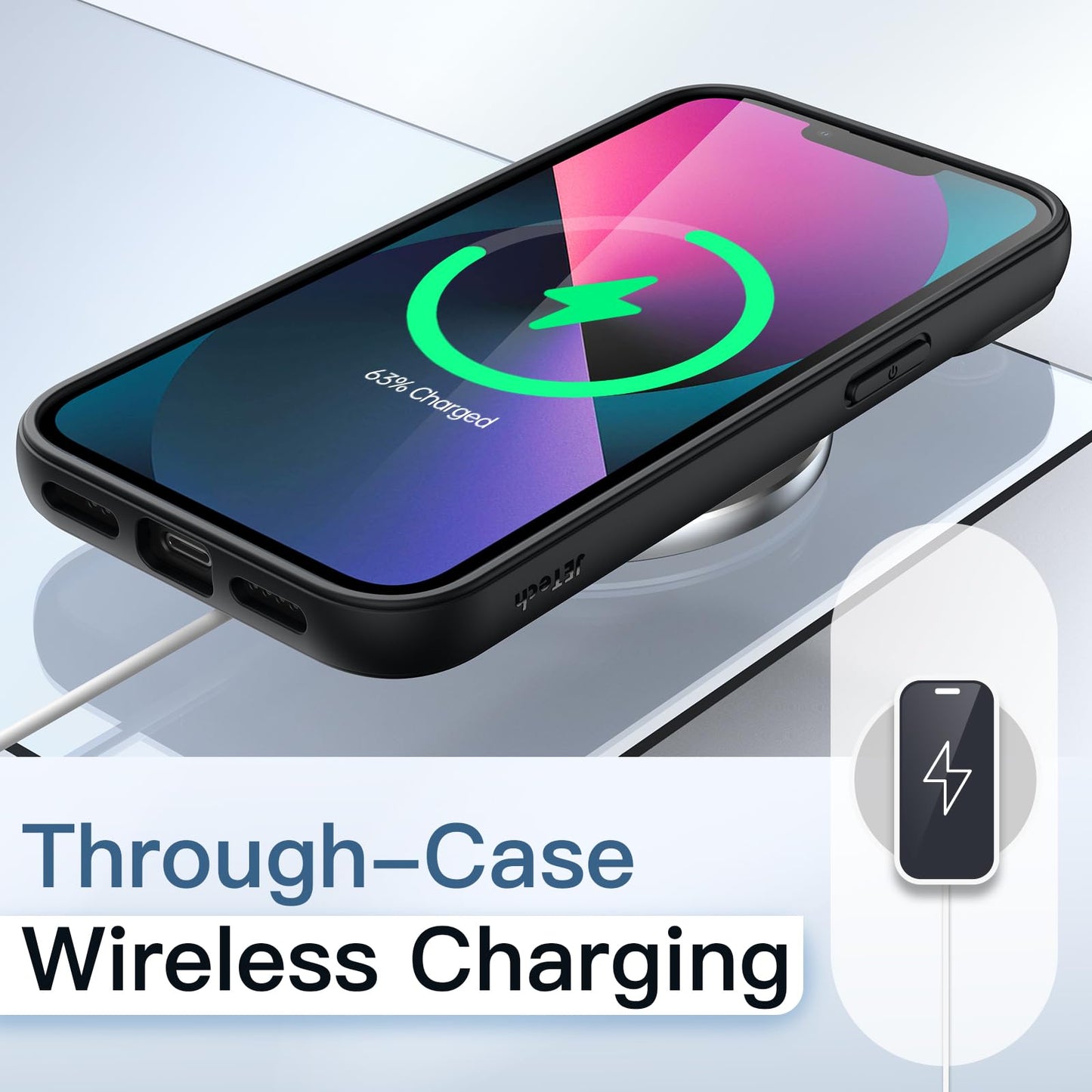 JETech Funda para iPhone 13 6.1 Pulgadas, Carcasa Antigolpes, Marco de TPU Mate Color Sólido, Anti-Arañazos Respaldo Transparente (Negro)