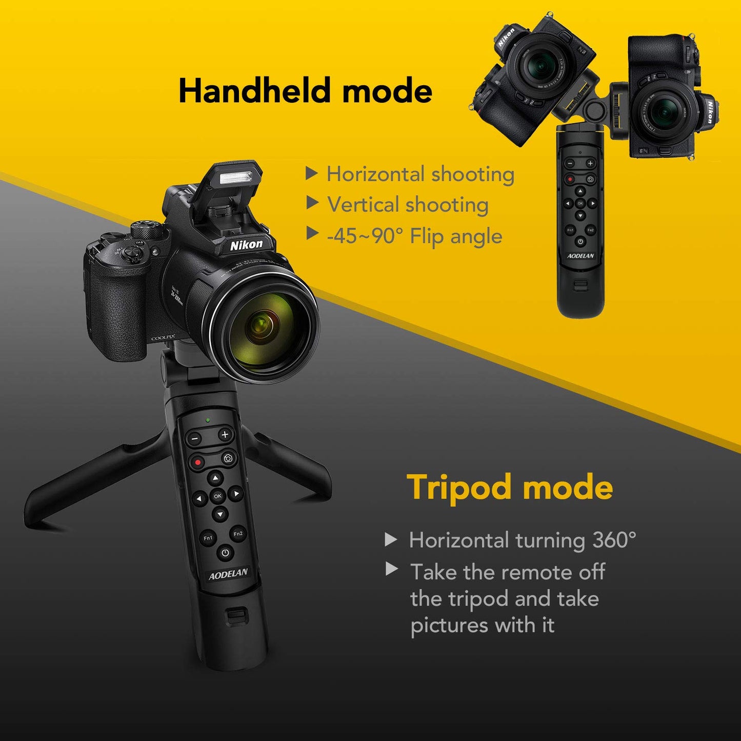 AODELAN - Trípode de agarre para cámara, mini agarre de mano, trípodes de viaje con control remoto inalámbrico para Nikon Z fc COOLPIX P1000 P950 B600 A1000 Z50