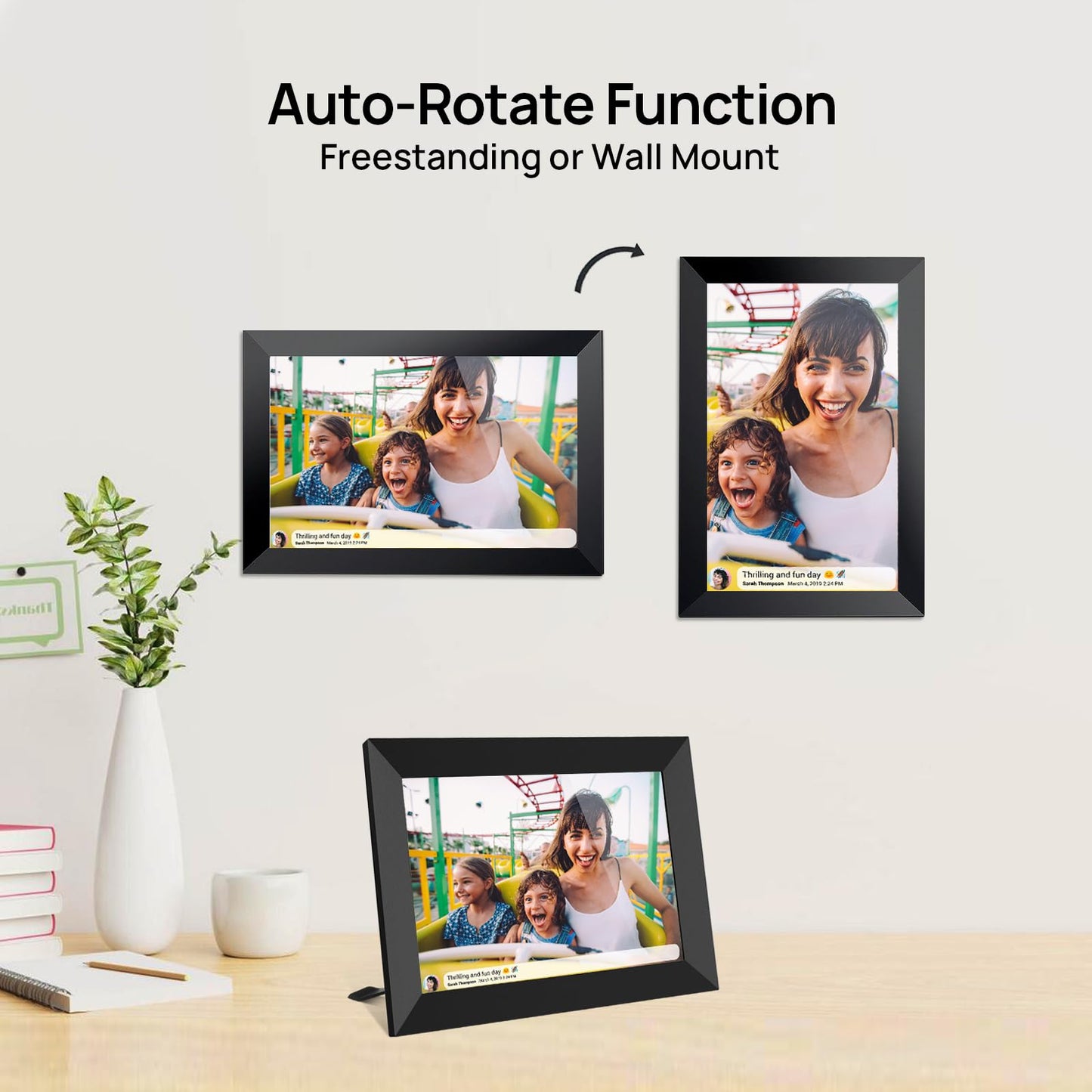 FRAMEO - Marco de fotos digital WiFi inteligente de 32 GB de 10.1 pulgadas, visualización táctil LCD IPS de 1280 x 800 pulgadas, rotación automática de retrato y paisaje, memoria integrada de 32 GB,