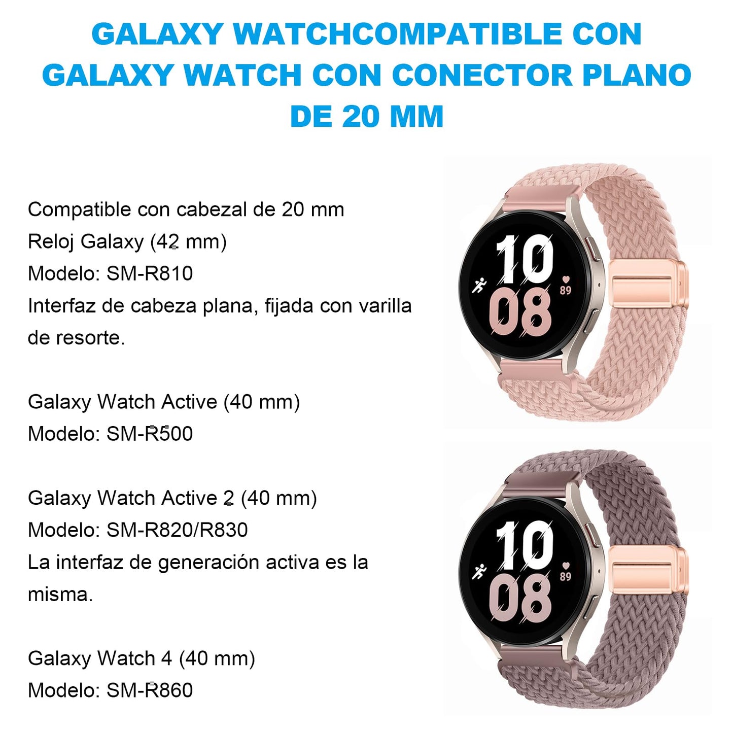 Correa paraTejida Magnética Samsung Galaxy WatchWatch , para Samsung Galaxy7 6 5 4 40 mm 44 mm, Galaxy Watch (42 mm), Galaxy Watch Active 2 (40 mm), 20mm Correa Correa de Nailon Elástica Ajustable