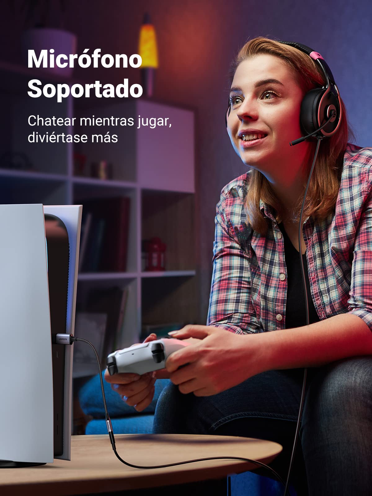 Adaptador USB 2.0 UGREEN Blanco con Chip DAC para Auriculares y Micrófono TRRS Compatible con Windows Mac Linux PC Portátiles PS5 PS