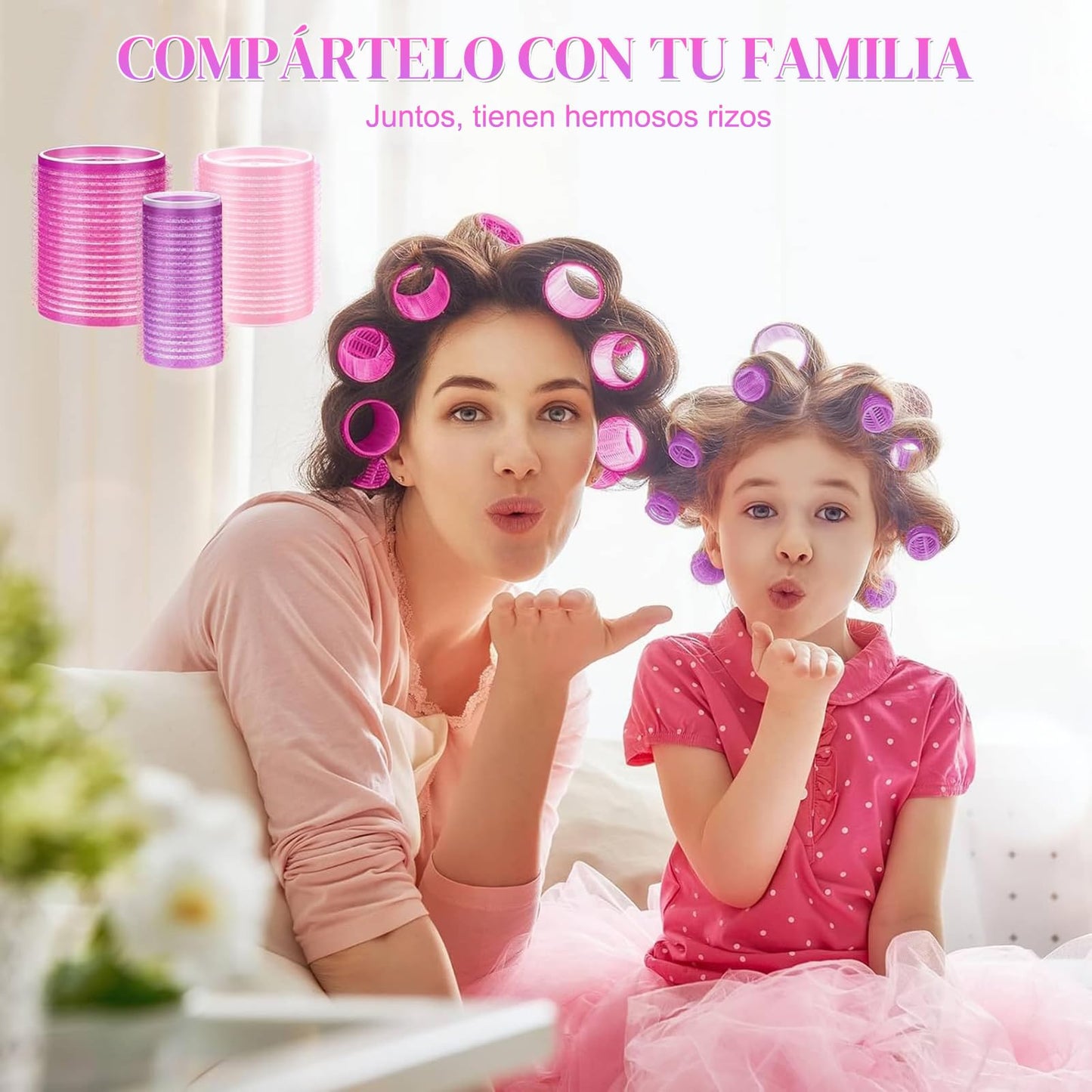 Tubos para Rizar Cabello, 33PCS Rizador de pelo sin calor, tubo de plástico rizador, autodisparador para pelo largo, medio y corto, 3 tamaños. (Rosa03)