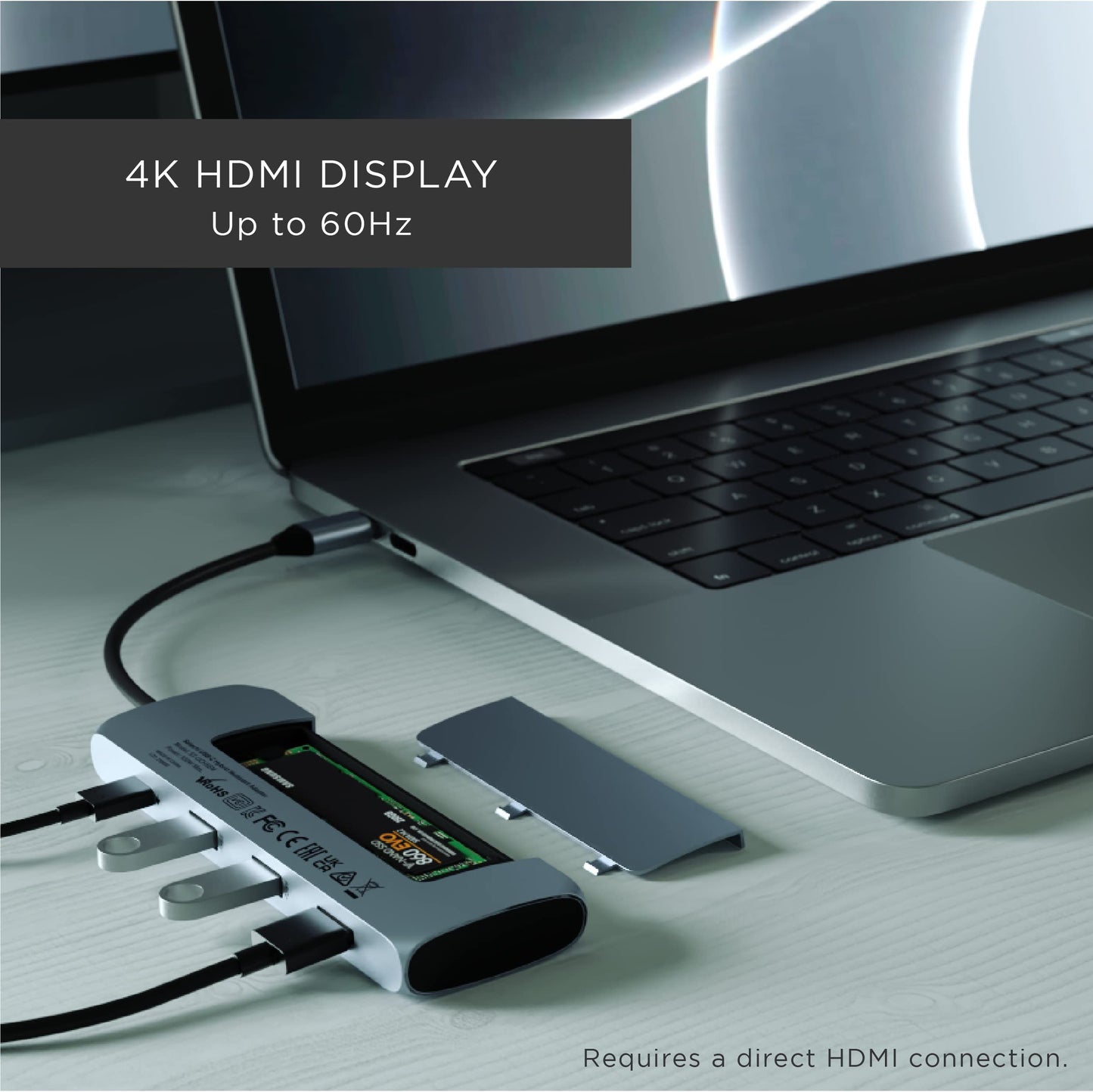 Adaptador Multipuertos Híbrido USB-C SATECHI Gris Espacial con Puertos M.2 SATA SSD y HDMI 4K 60Hz