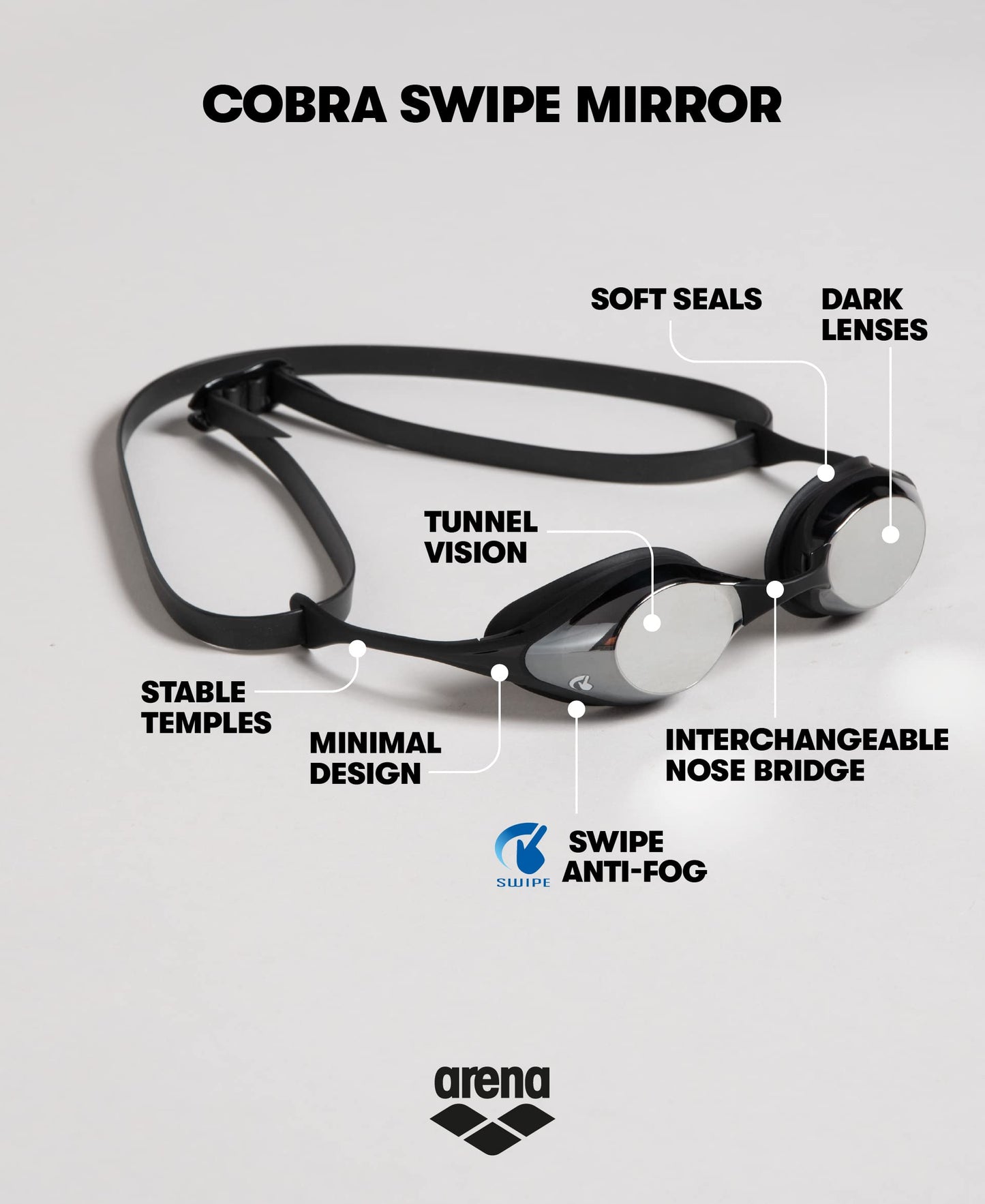 Arena Cobra - Gafas de natación para Hombre y Mujer, Color Plateado y Negro