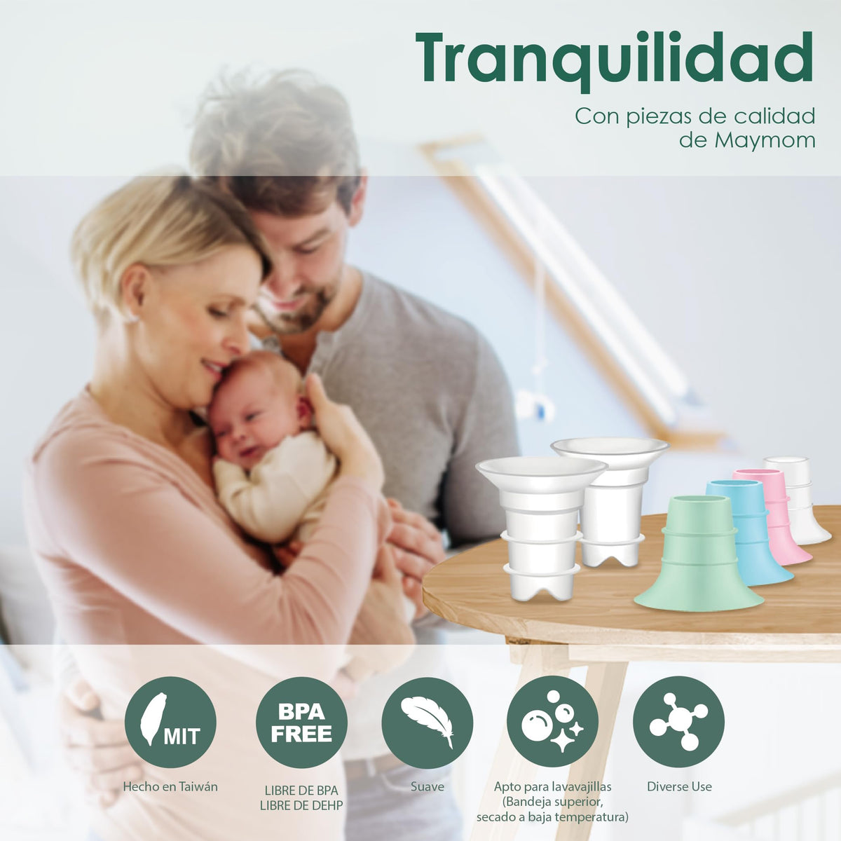 Maymom Inserts de Embudo 18 mm Compatibles con Shields Spectra, Medela 24 mm, Momcozy S9 Pro/S12 Pro, Willow Wearable Cup. Compatible con Medela Freestyle, Harmony, para reducir de 24 mm a 18 mm; 2 unidades