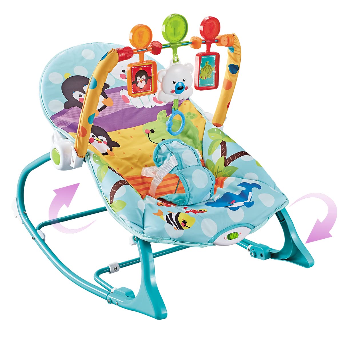 Silla Mecedora Raganet Verde Agua con Barra de Juguetes Desmontable para Bebés y Niños