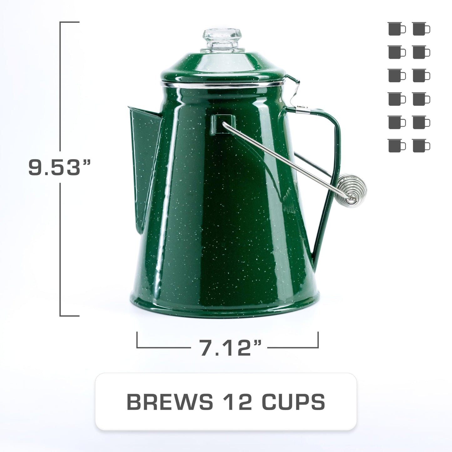 COLETTI - Cafetera percoladora clásica, cafetera de campamento, cafetera para hogueras, percoladora de camping para grupos, para todo el campamento, 12 tazas, verde