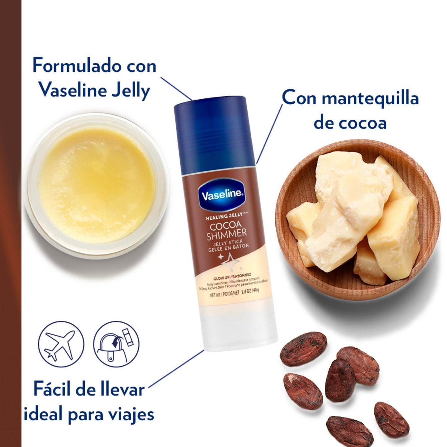 Vaseline - Bálsamo Corporal En Barra (1 Pieza de 40 g.) Cocoa Shimmer