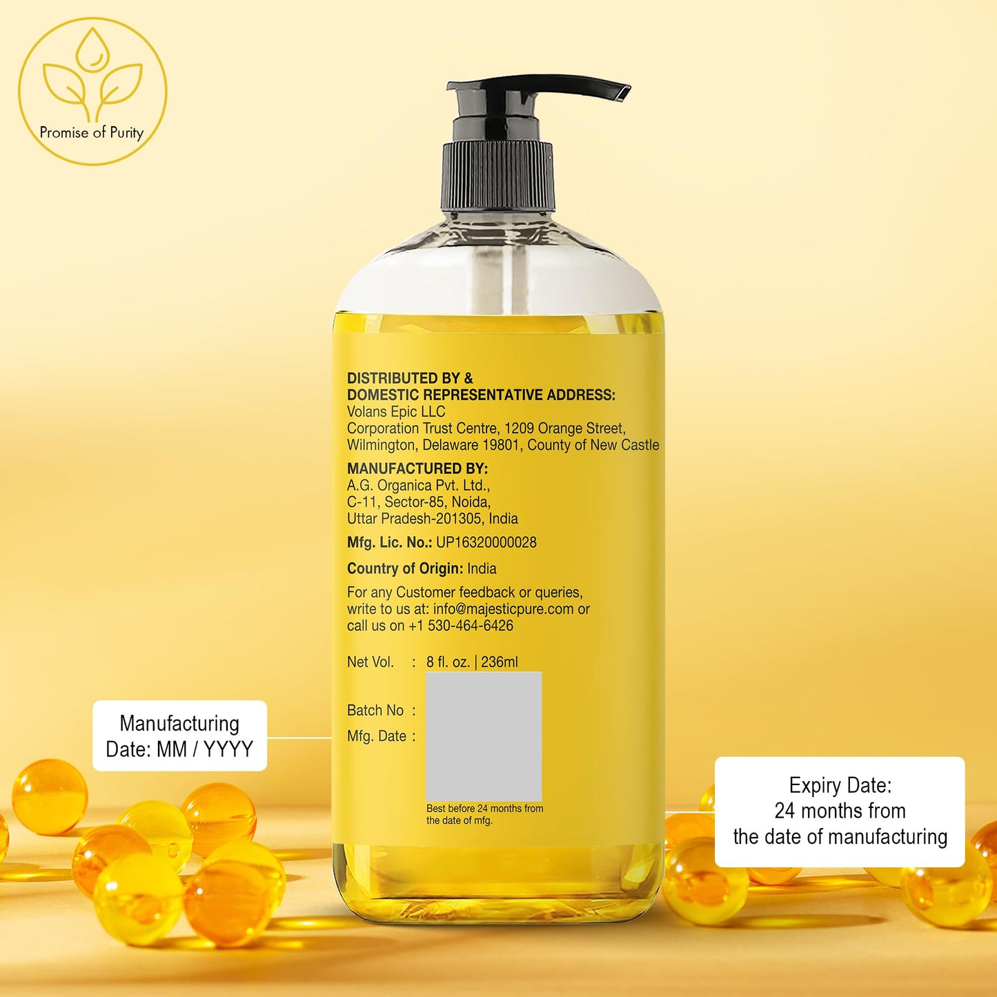 Majestic Pure NOVIIML PURE Vitamin E Oil | 100% Pure and Natural Cold Pressed Vitamin E oil for Skin, Scars, Face, Nails, Hair, Scalp | 20,000 IU | Non-GMO Verified | Hair & Body Oil | 8 Fl Oz