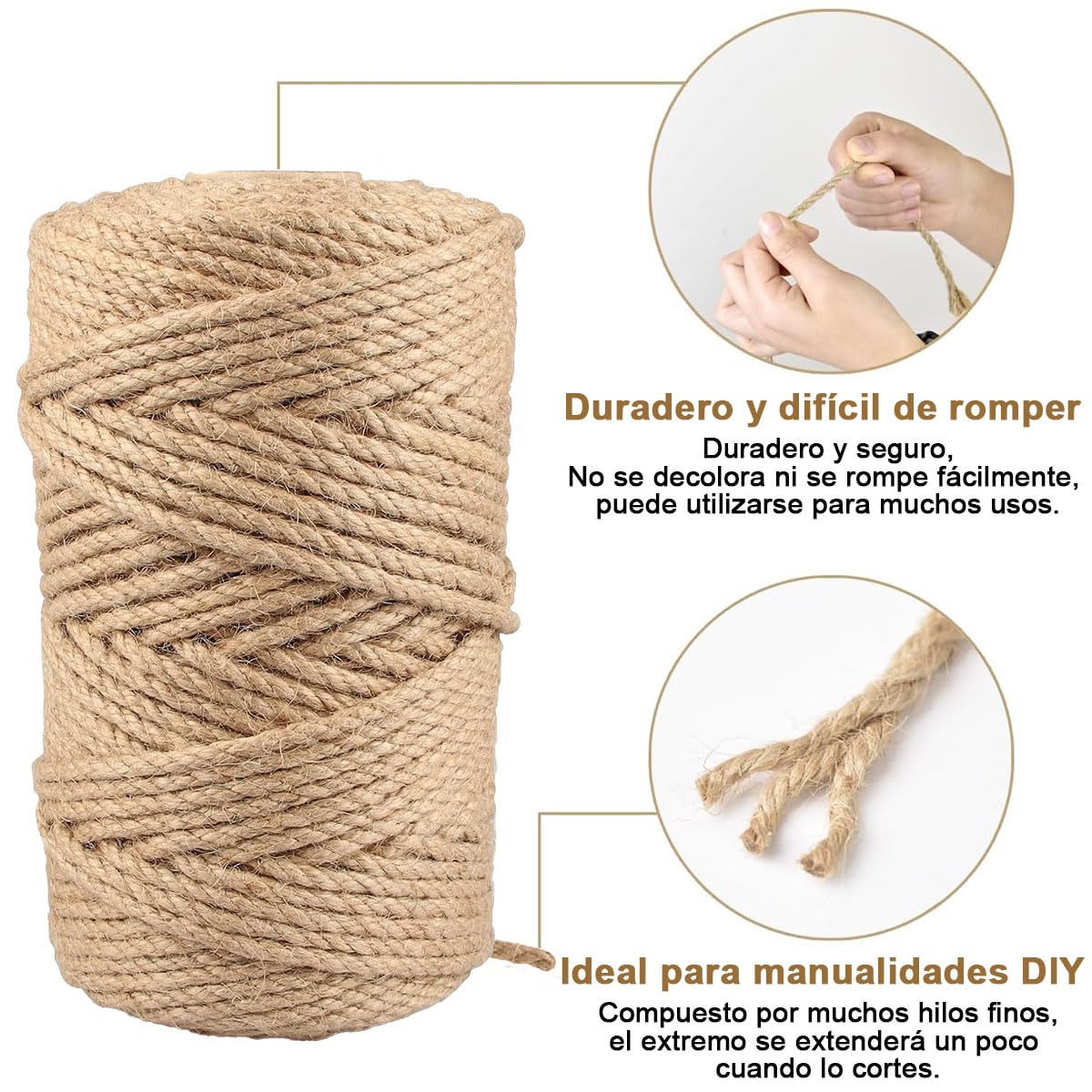 AZYAADIXX Cuerda de Sisal Natural para Gato Rascar,100m*5mm 3 Capas Cuerda de Yute Cuerda de Cáñamo Trenzada Cat Scratcher Rope, Poste de Repuesto para Jardín Manualidades Escalada Embalaje Regalo