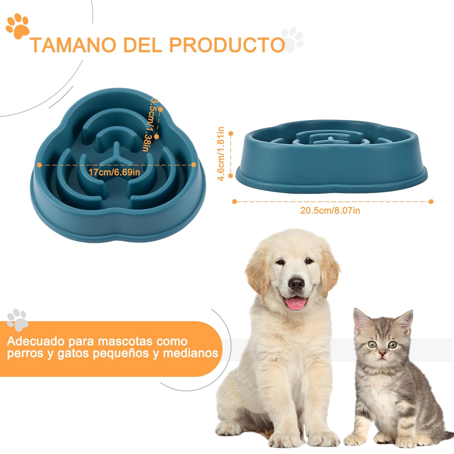 LURI 2pk Plato para Perro alimentación Lenta, Plato para Perro con Alfombrilla Antideslizante, tazones para Perro Que Ayuda a Las Mascotas a digerir. Adecuado para Mascotas pequeñas y Medianas