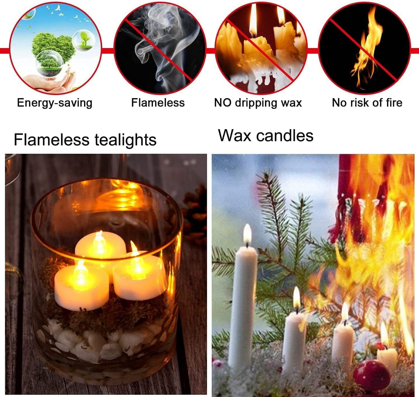Anziner - Paquete de 24 velas LED sin llama, amarillo cálido duran 200 horas, velas parpadeantes, luces de té con pilas para decoración del hogar