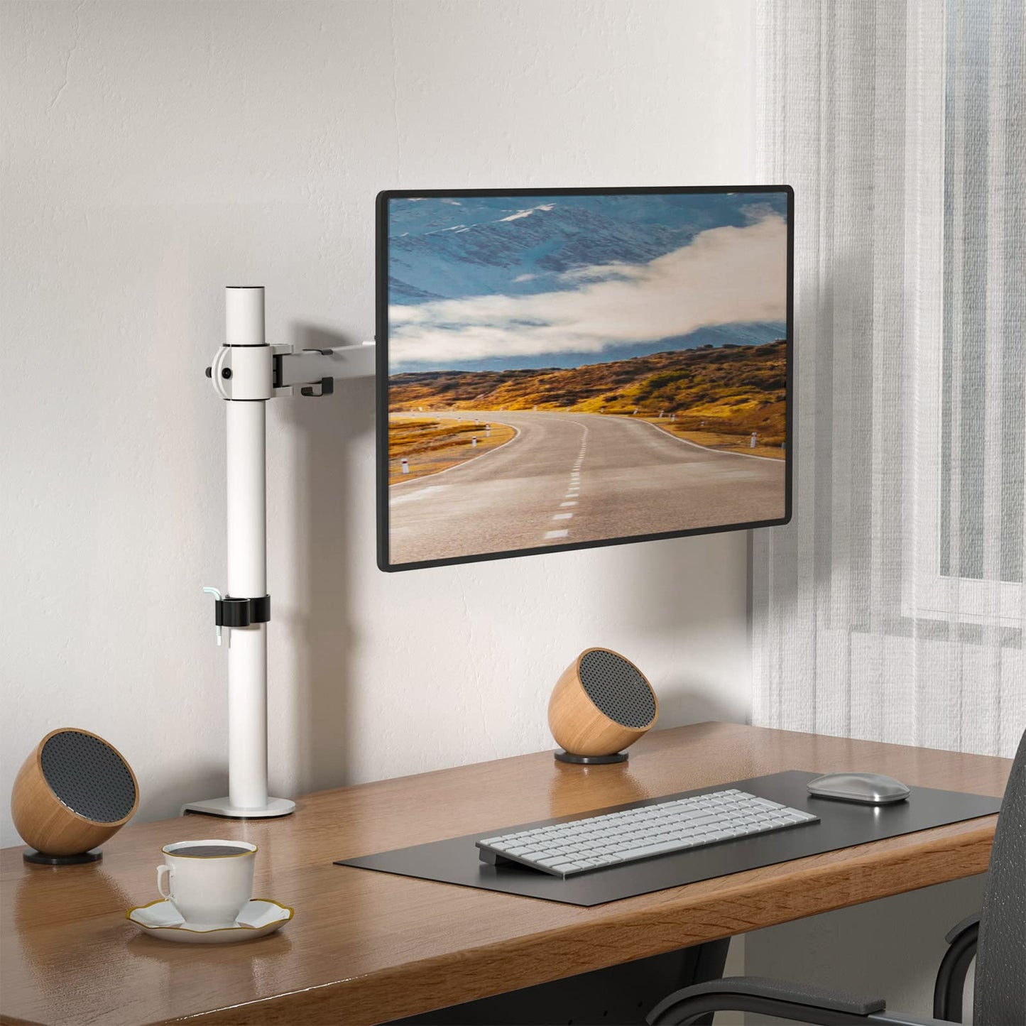 Soporte Ajustable para Monitor WALI Blanco, Brazo Individual para Monitor de hasta 27 Pulgadas y 10 kg, con Inclinación y Giro VESA 75 & 100mm
