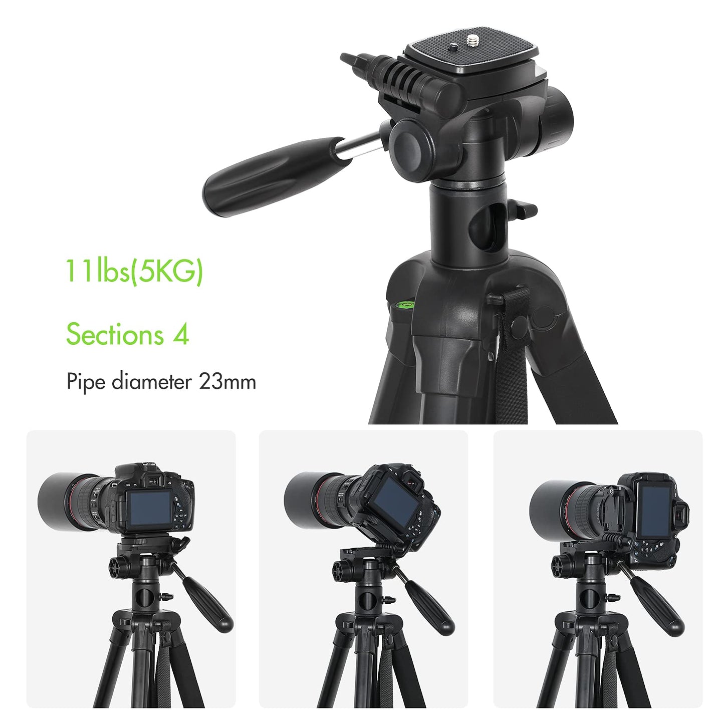 BHCASE TTT-009 Trípode de fotografía portátil de 168 CM / 66,14 Pulgadas Cámara monopié Soporte de trípode Horizontal Aleación de Aluminio Giratorio de 360 ° Capacidad de Carga de 5 kg / 11 Libras