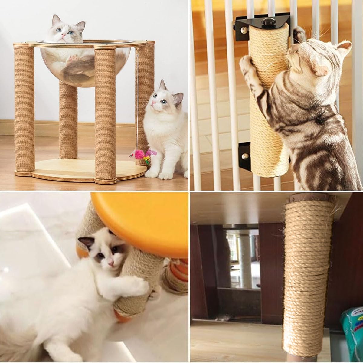 AZYAADIXX Cuerda de Sisal Natural para Gato Rascar,100m*5mm 3 Capas Cuerda de Yute Cuerda de Cáñamo Trenzada Cat Scratcher Rope, Poste de Repuesto para Jardín Manualidades Escalada Embalaje Regalo