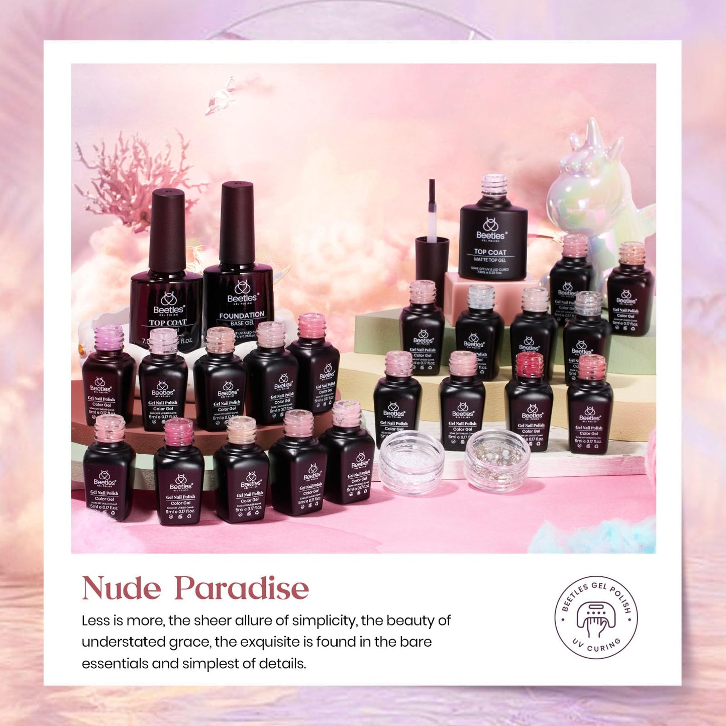 Juego de esmaltes de uñas en gel Beetles Pink Nude, 20 colores neutros, rosa gelatinoso, transparente, con purpurina, color blanco, kit de gel UV Soak Off con capa superior mate brillante de gel base, regalos de manicura DIY
