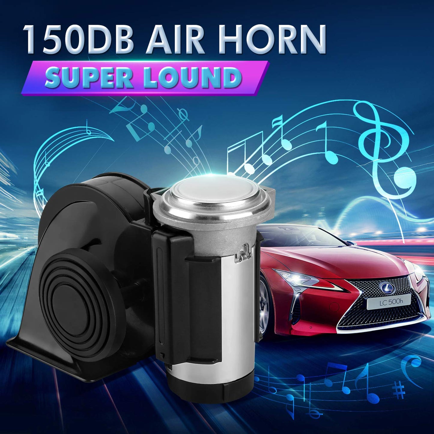 HK Bocina de aire de tren con compresor, 12 V 150 dB, bocina eléctrica de caracol con relé automotriz y arnés de cableado para cualquier vehículo de 12 V, camión, motocicleta, color negro