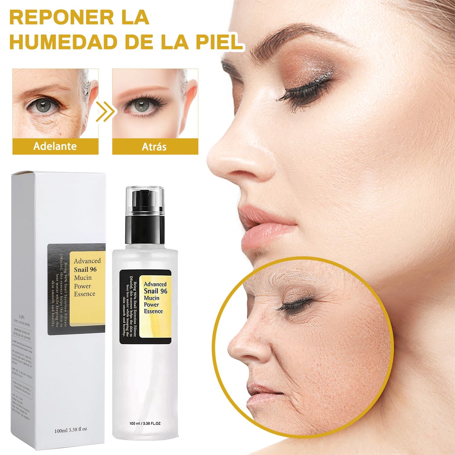 Pack de 2 esencias avanzadas de mucina de caracol 100 ml - Hidratación facial intensiva para piel apagada y con líneas de expresión. Esencia facial de rápida absorción. Ideal para revitalizar la piel.