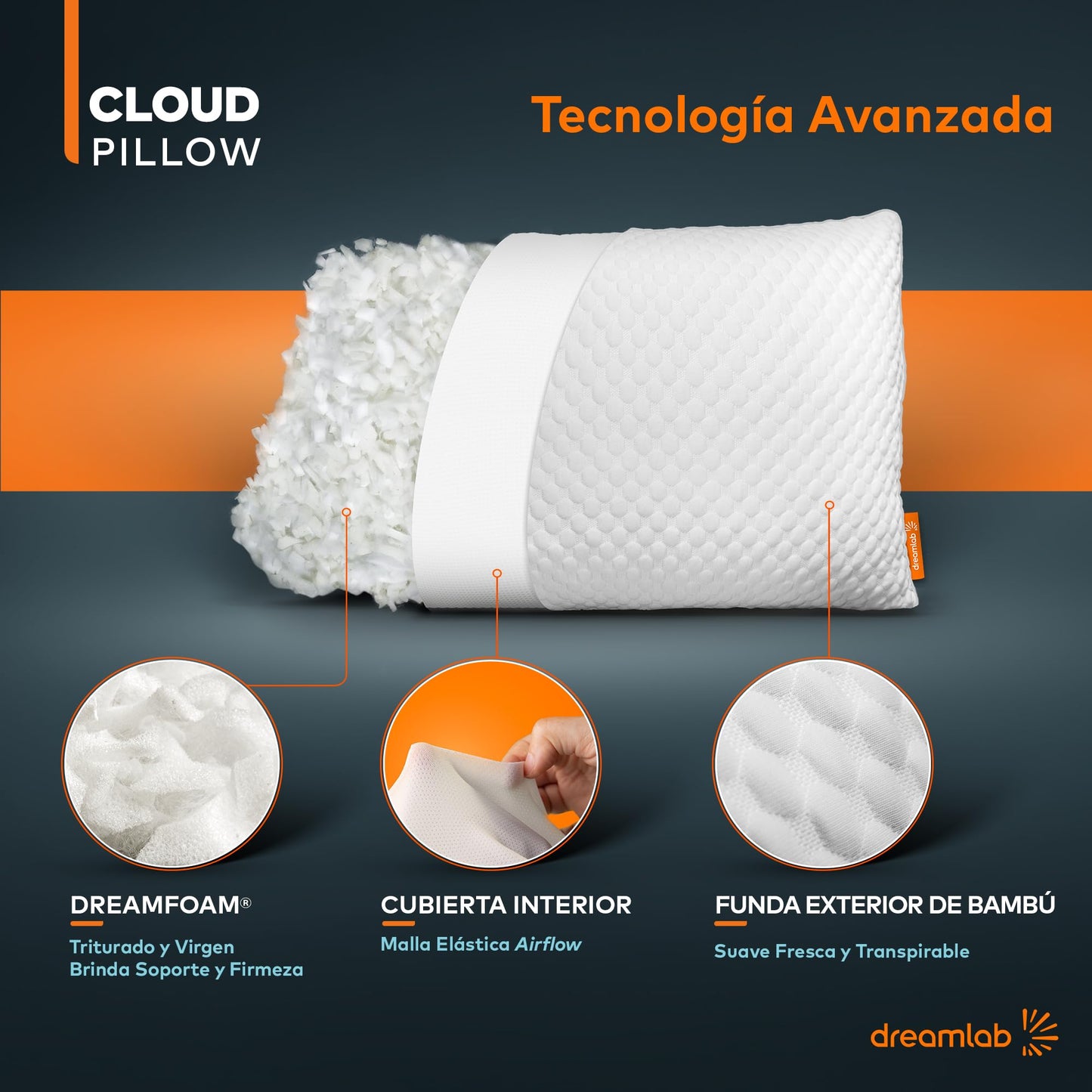 Almohada Dreamlab Blanca con Altura Ajustable y Memory Foam Hipoalergénica Tamaño King Size