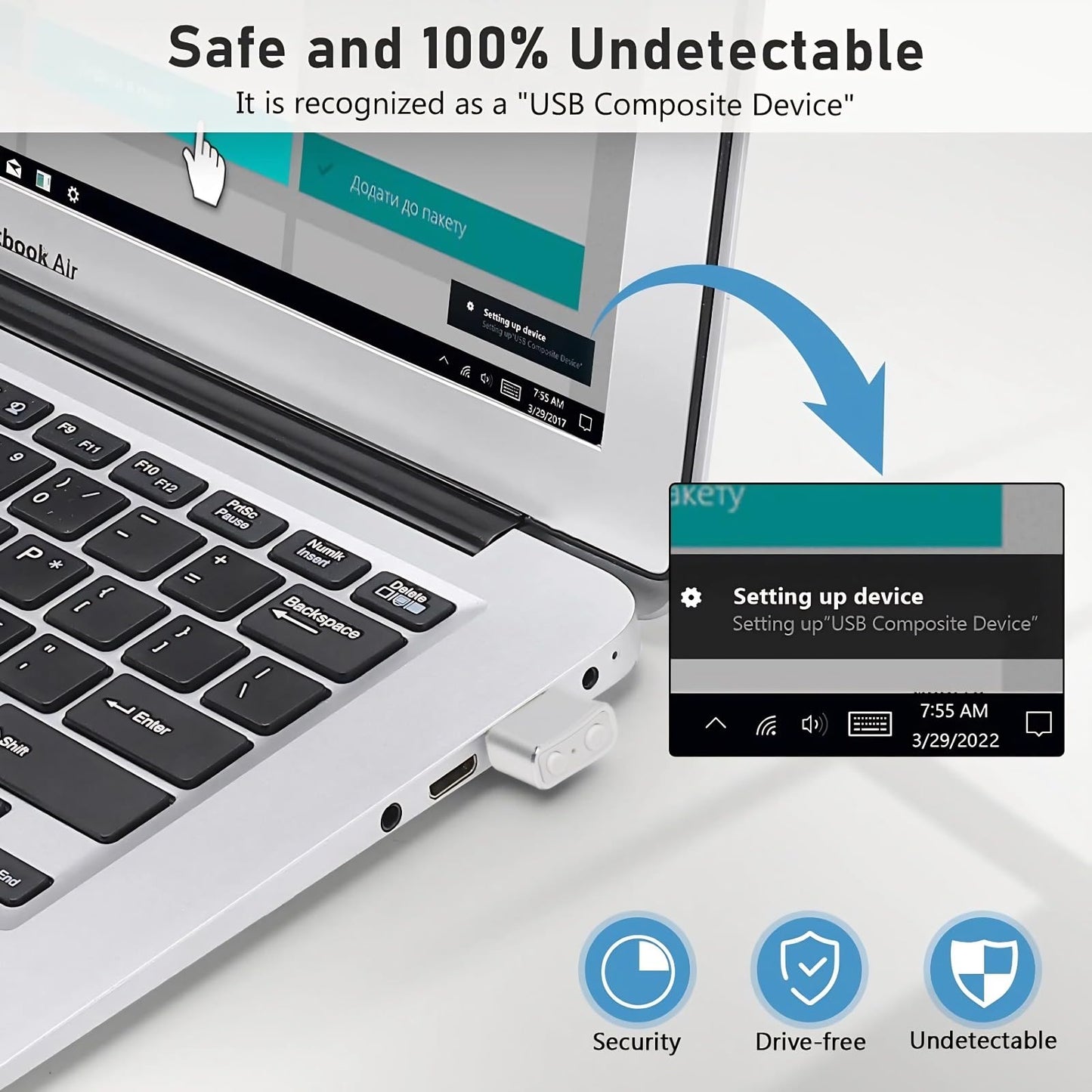 Agitador USB Yoidesu Negro con Botón de Interruptor y 2 Modos de Movimiento Simulado