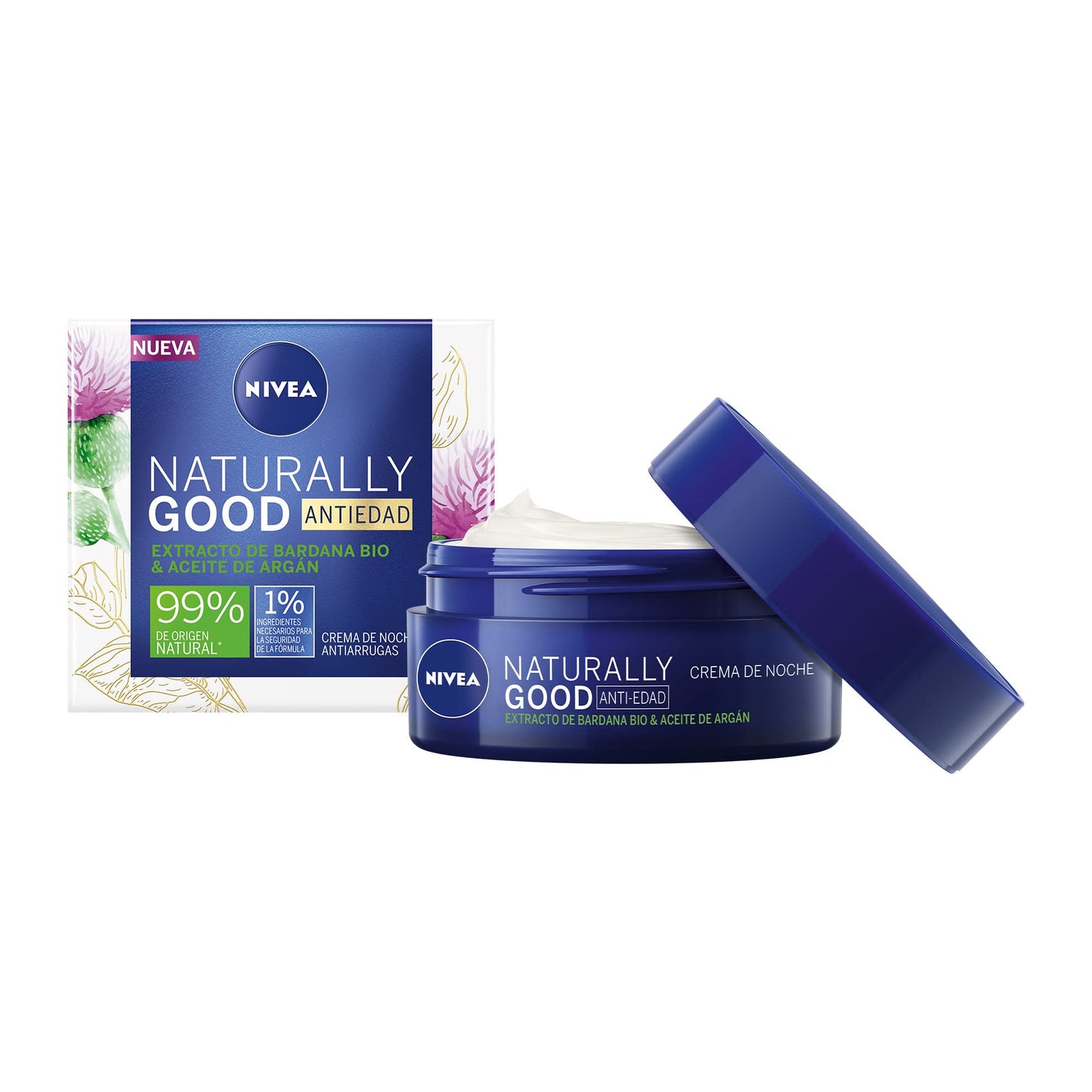 NIVEA Crema Facial Vegana Antiedad Naturally Good (50 ml), Tratamiento de Noche con Extracto de Bardana y aceite de Argán, ideal para Todo tipo de Piel