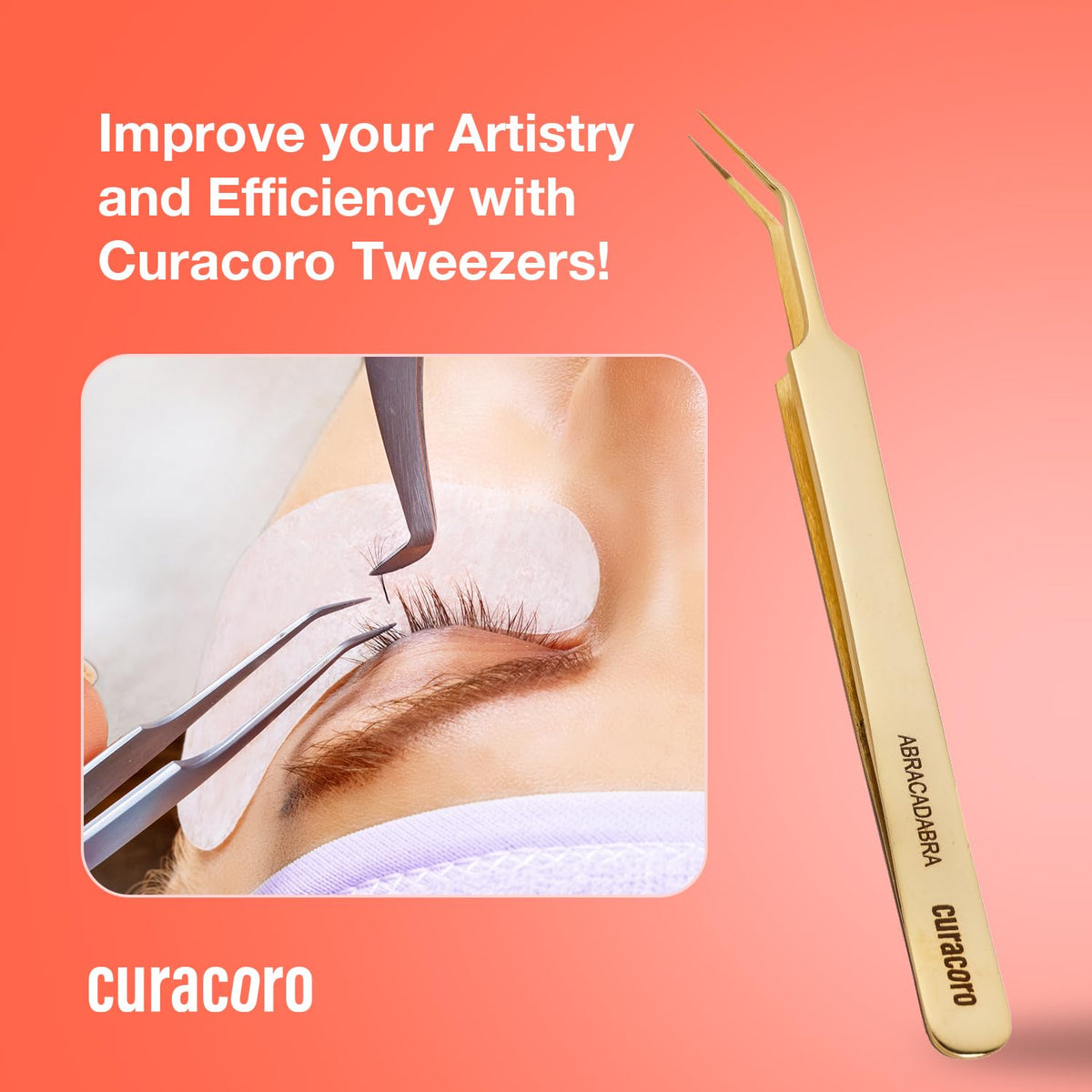 Curacoro Pinza de pestañas – Pinzas profesionales y de precisión para extensiones de pestañas, multiformas y propósitos, pinzas para volumen, aislamiento y pestañas clásicas (doradas, pestañas y