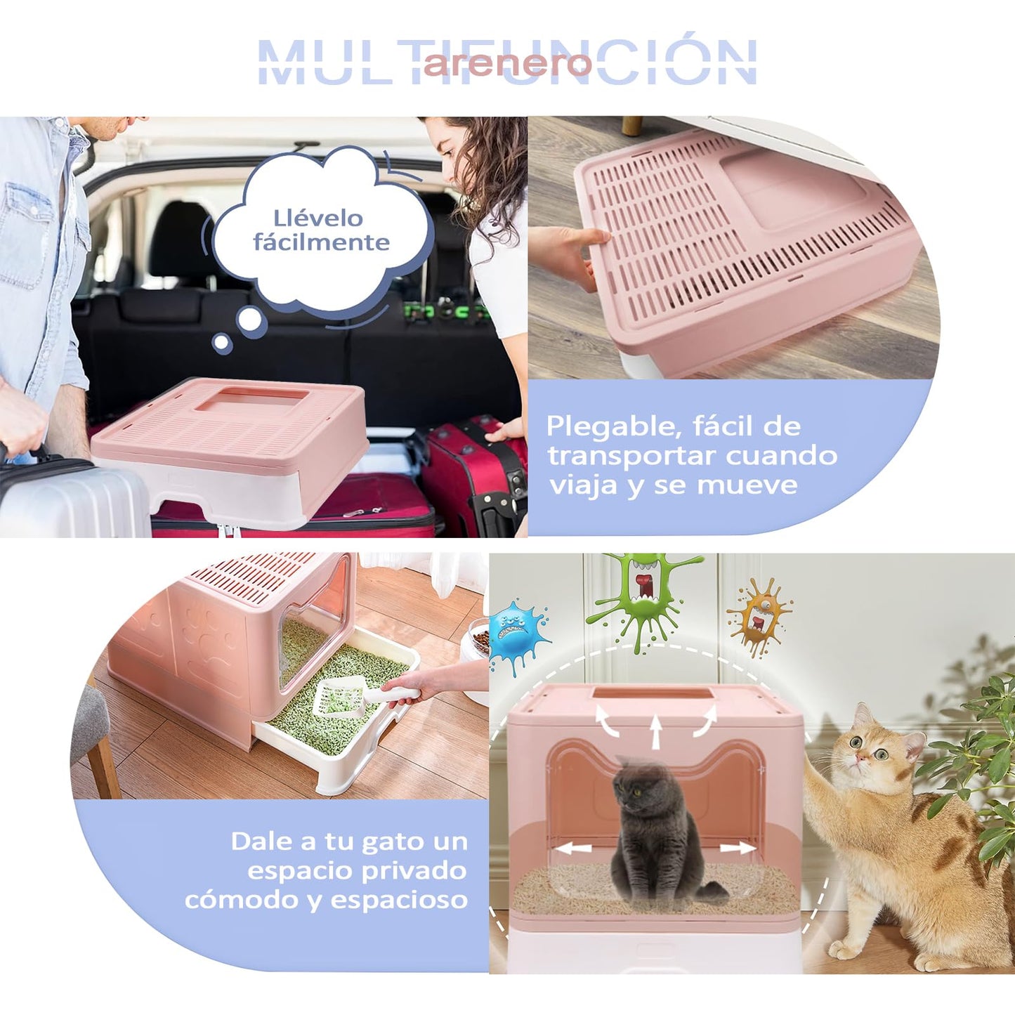 Caja de Arena Grande JZCQZCXB Gris con Diseño de Cajón para Gatos hasta 15kg